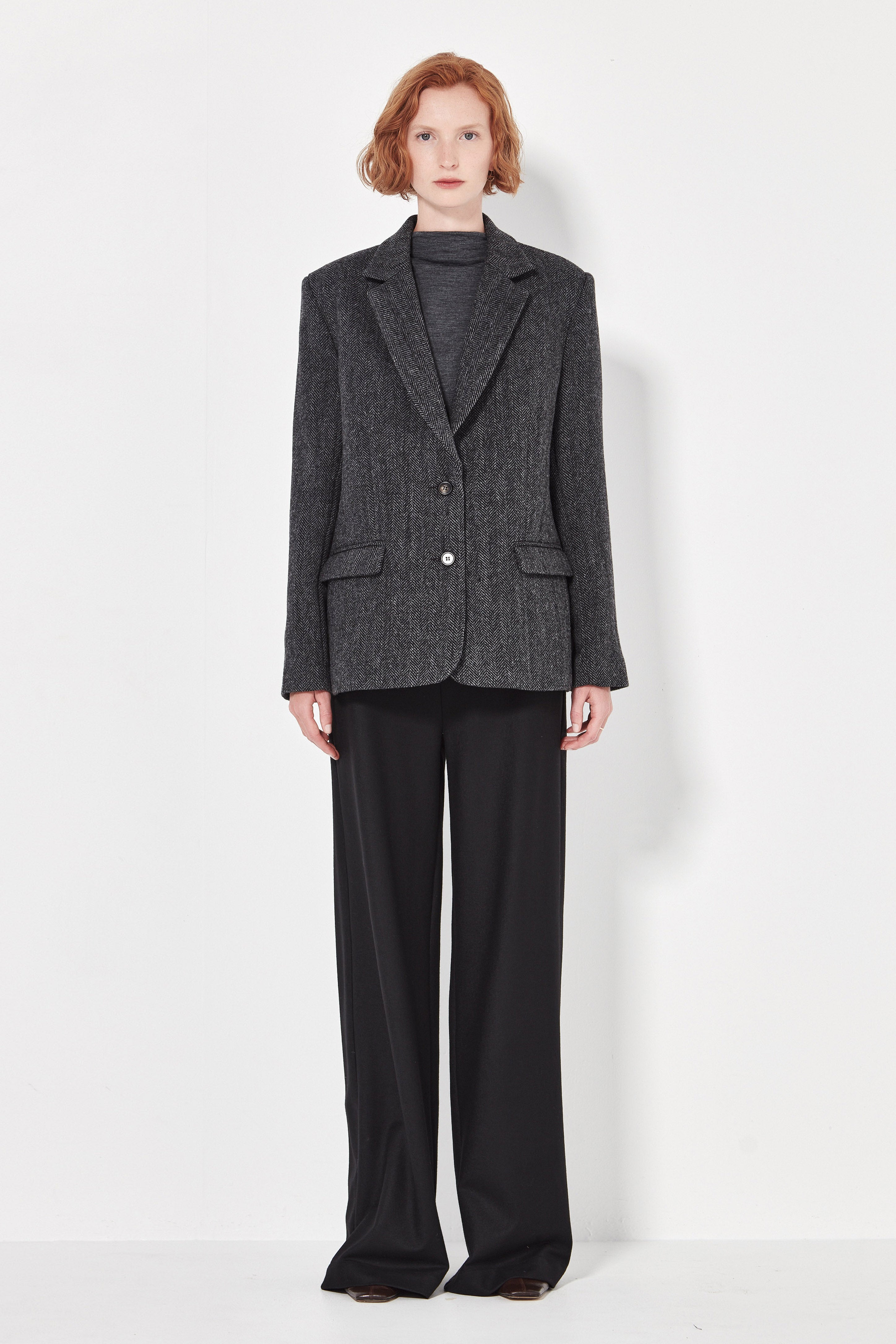 The Alida Jacket in Charcoal Herringbone