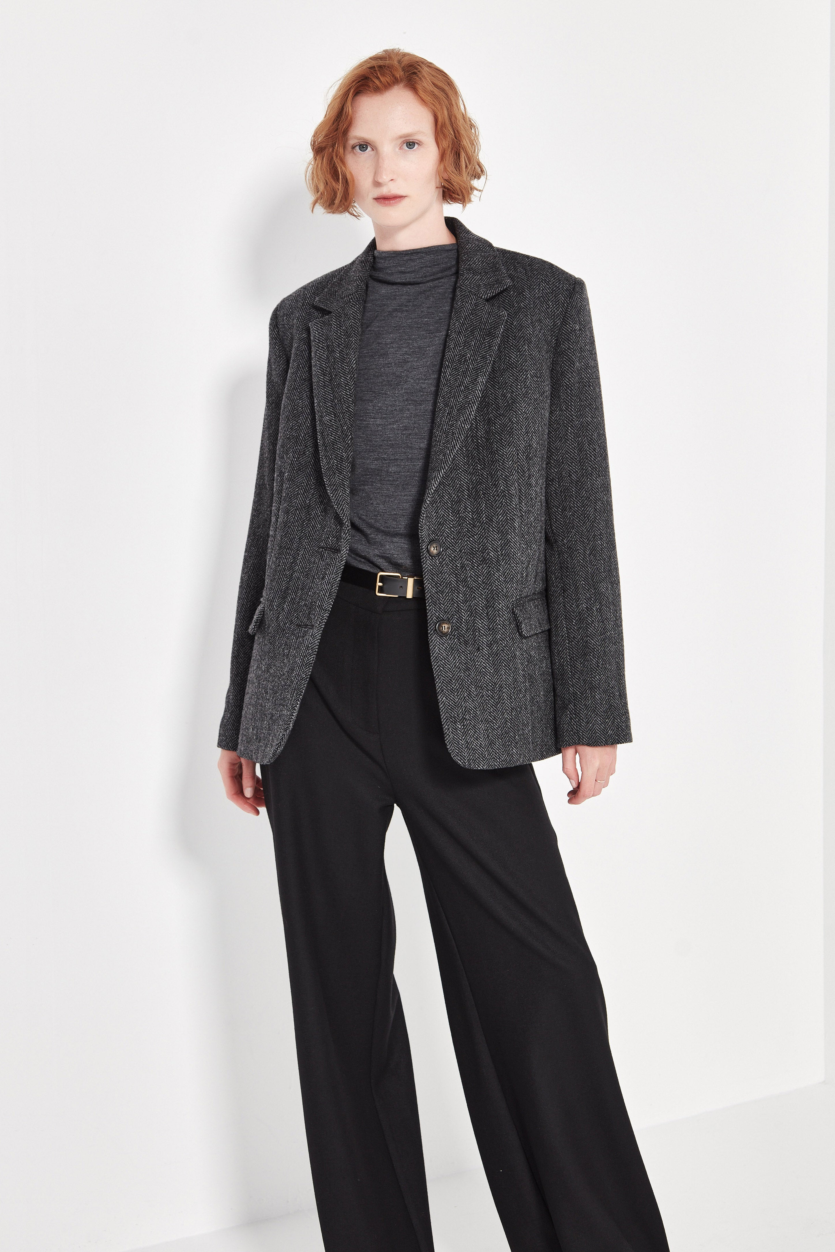 The Alida Jacket in Charcoal Herringbone