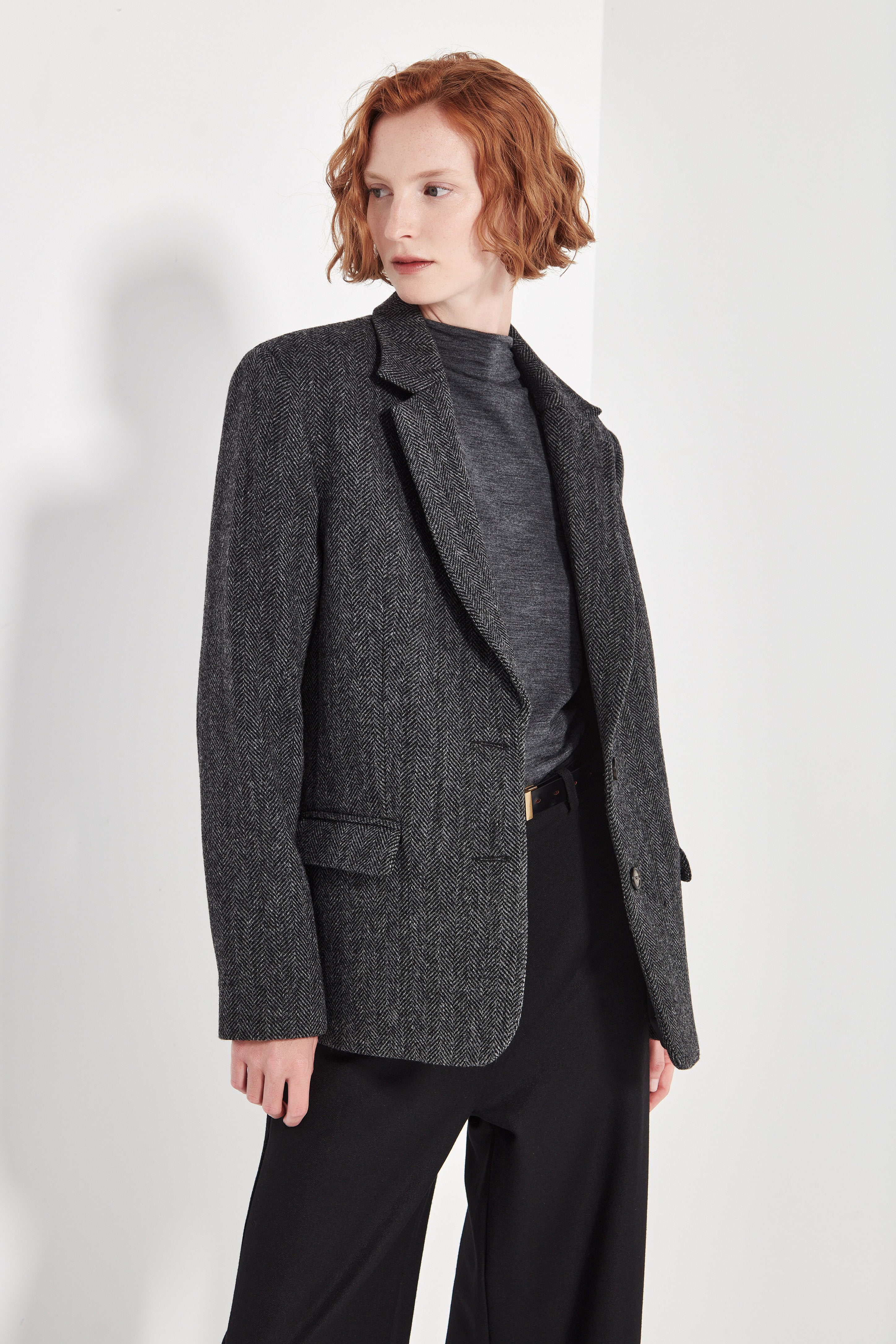 The Alida Jacket in Charcoal Herringbone