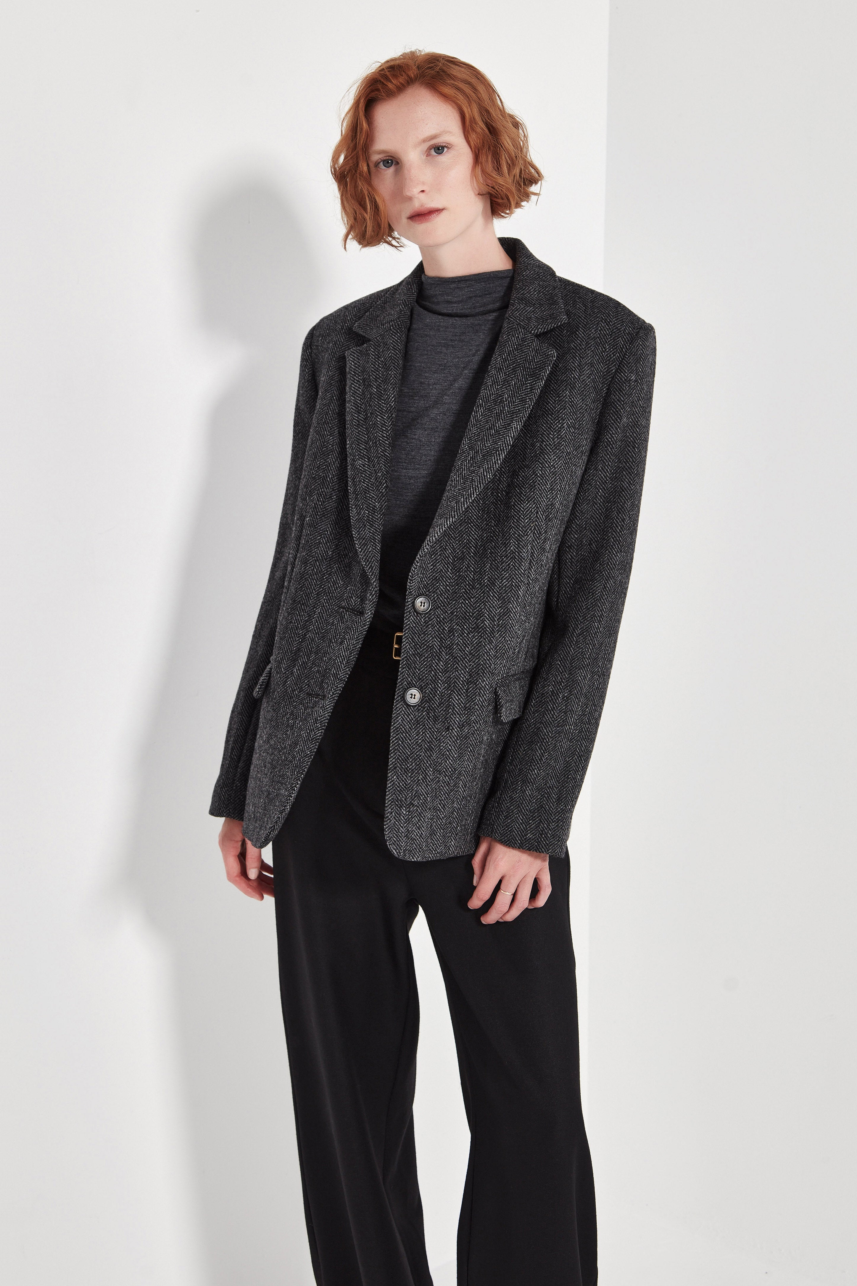 The Alida Jacket in Charcoal Herringbone