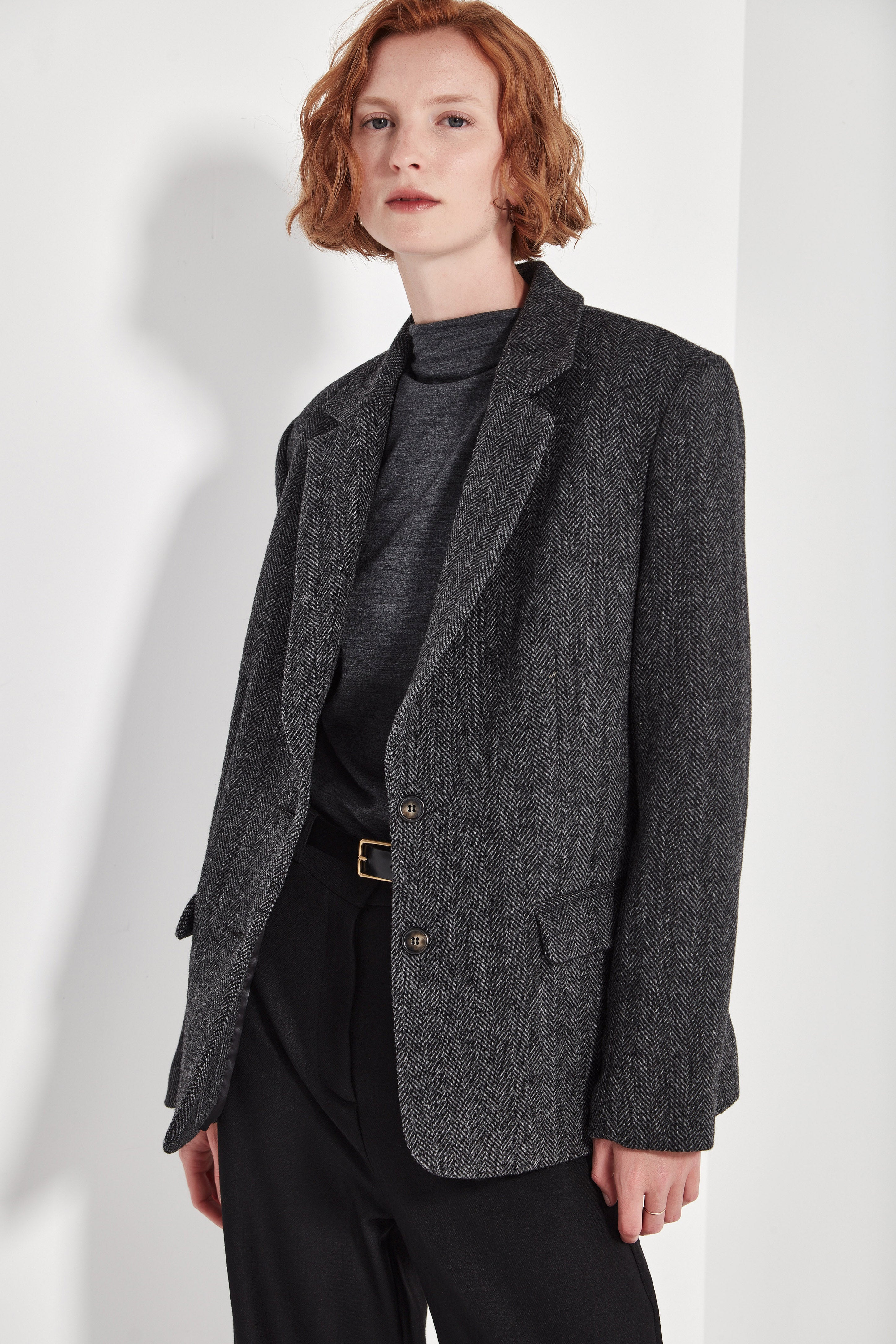 The Alida Jacket in Charcoal Herringbone