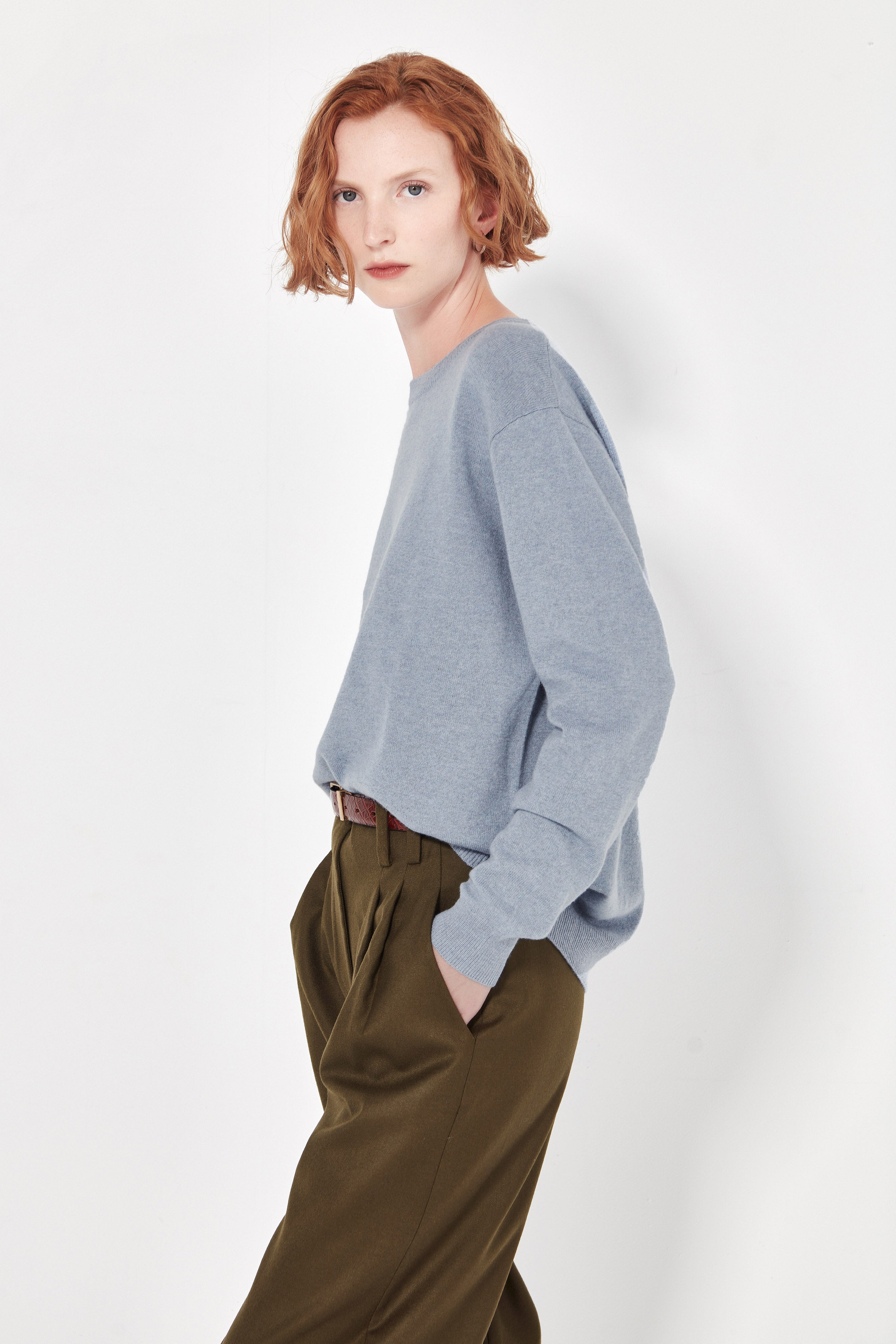 The Cashmere Crew in Soft Denim Melange
