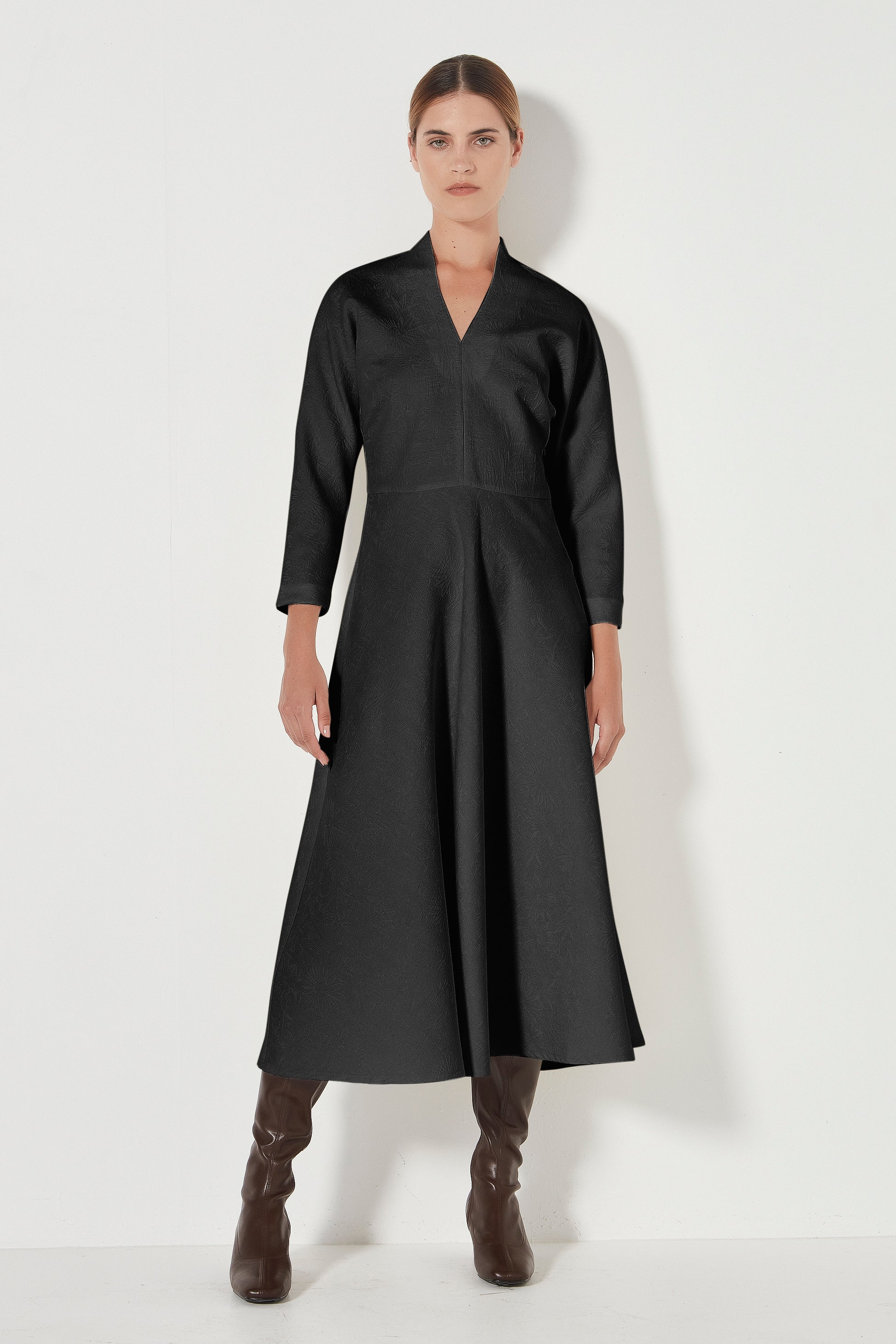 The Amelia Dress in Black Jacquard