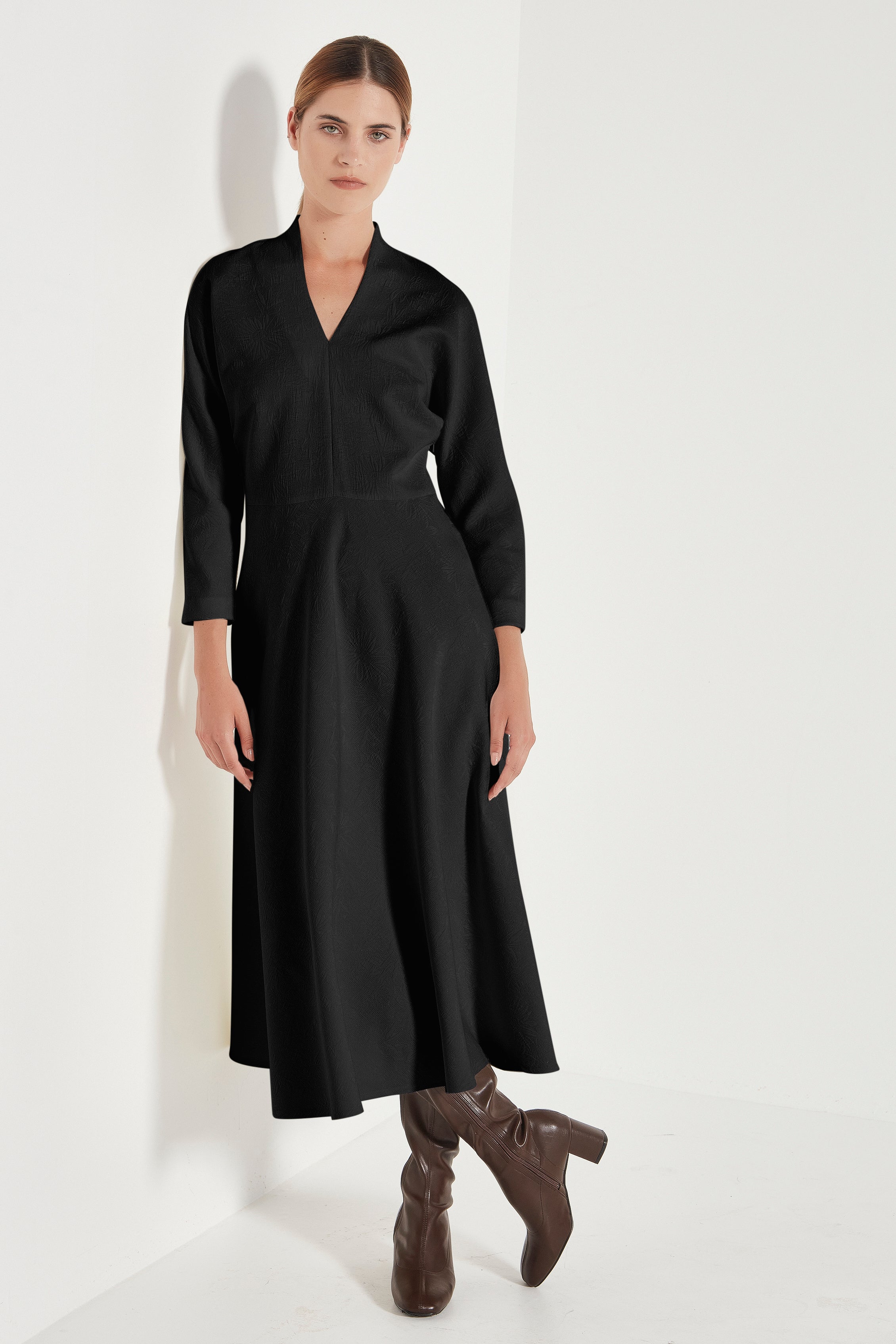 The Amelia Dress in Black Jacquard