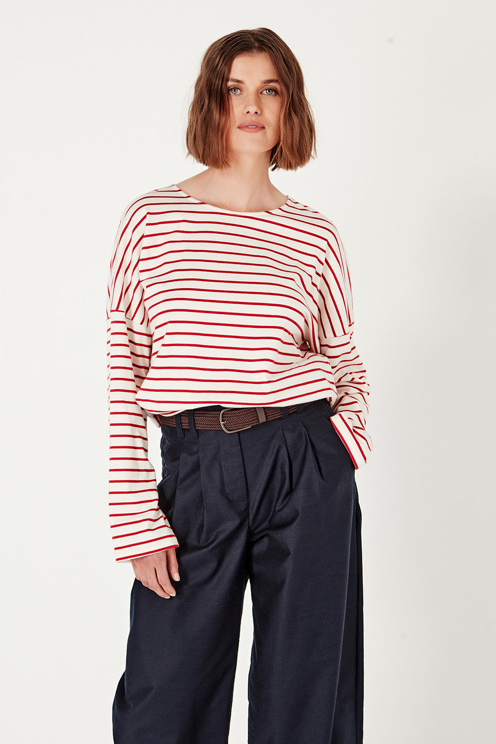 The Olsen Tee in Scarlet/Ivory Stripe