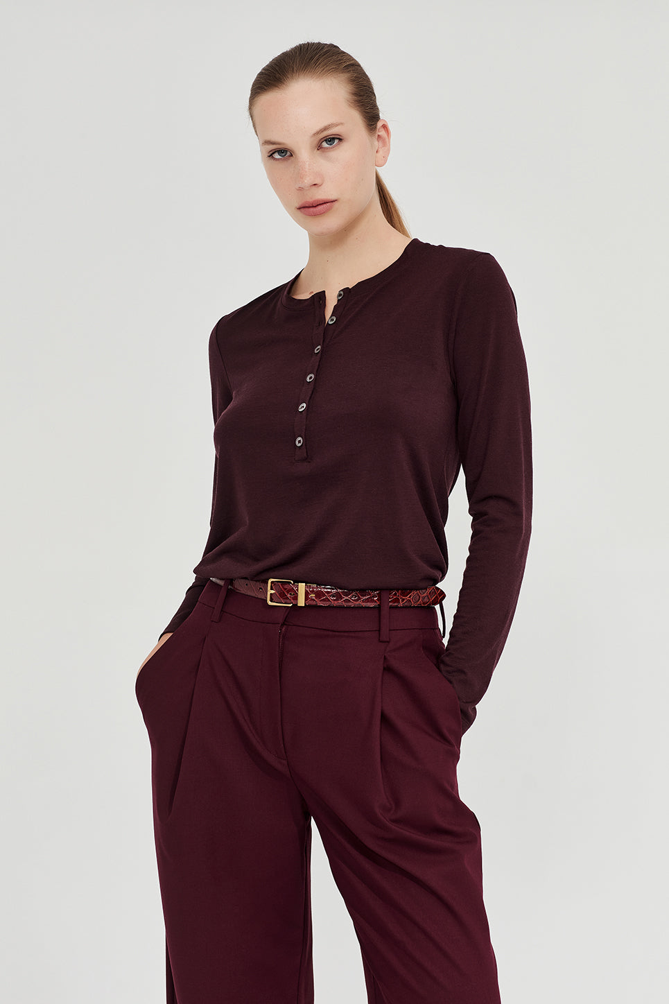 The Harris Henley in Plum