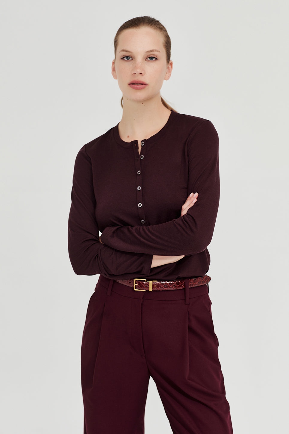 The Harris Henley in Plum