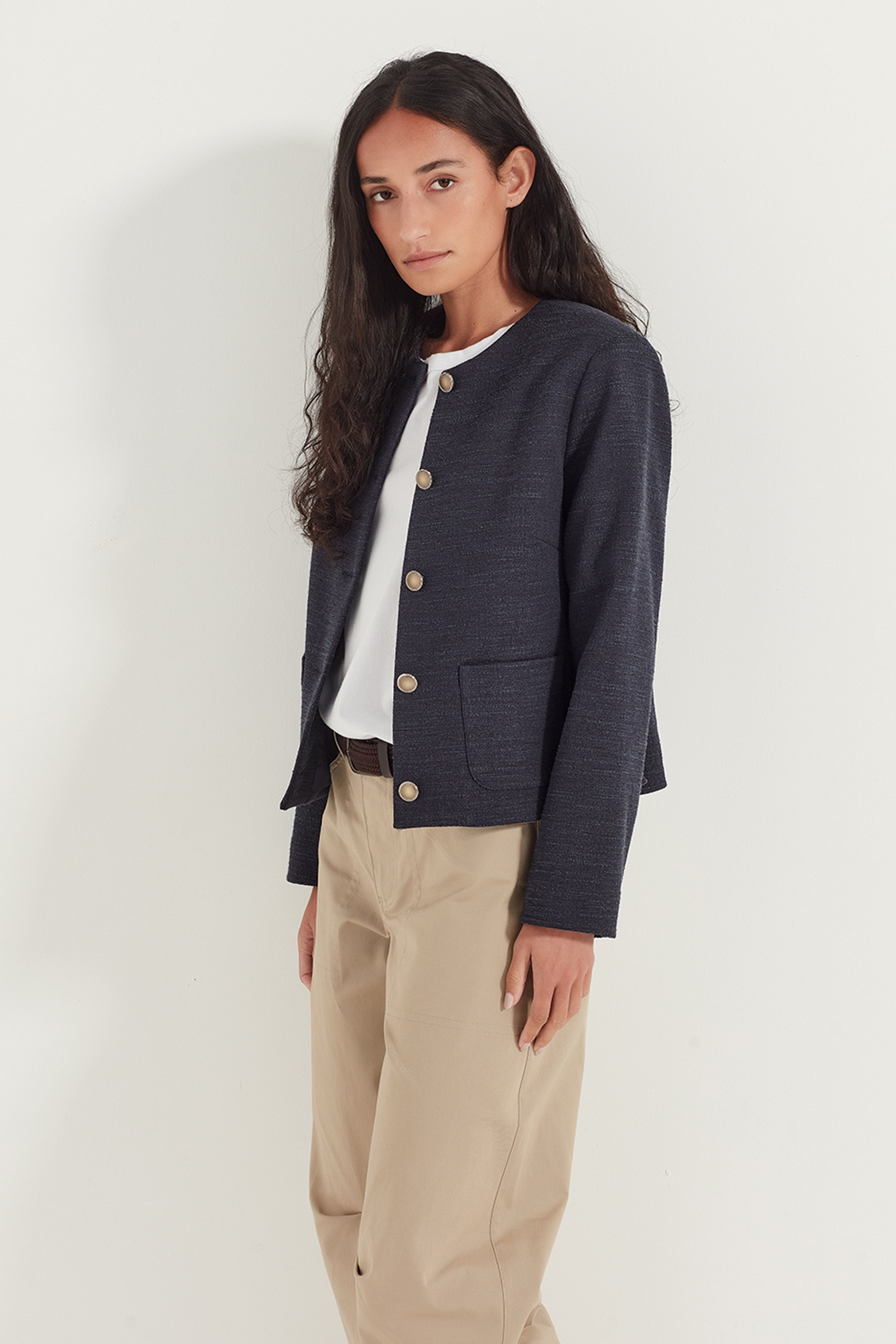 The Gabrielle Jacket in Navy Boucle