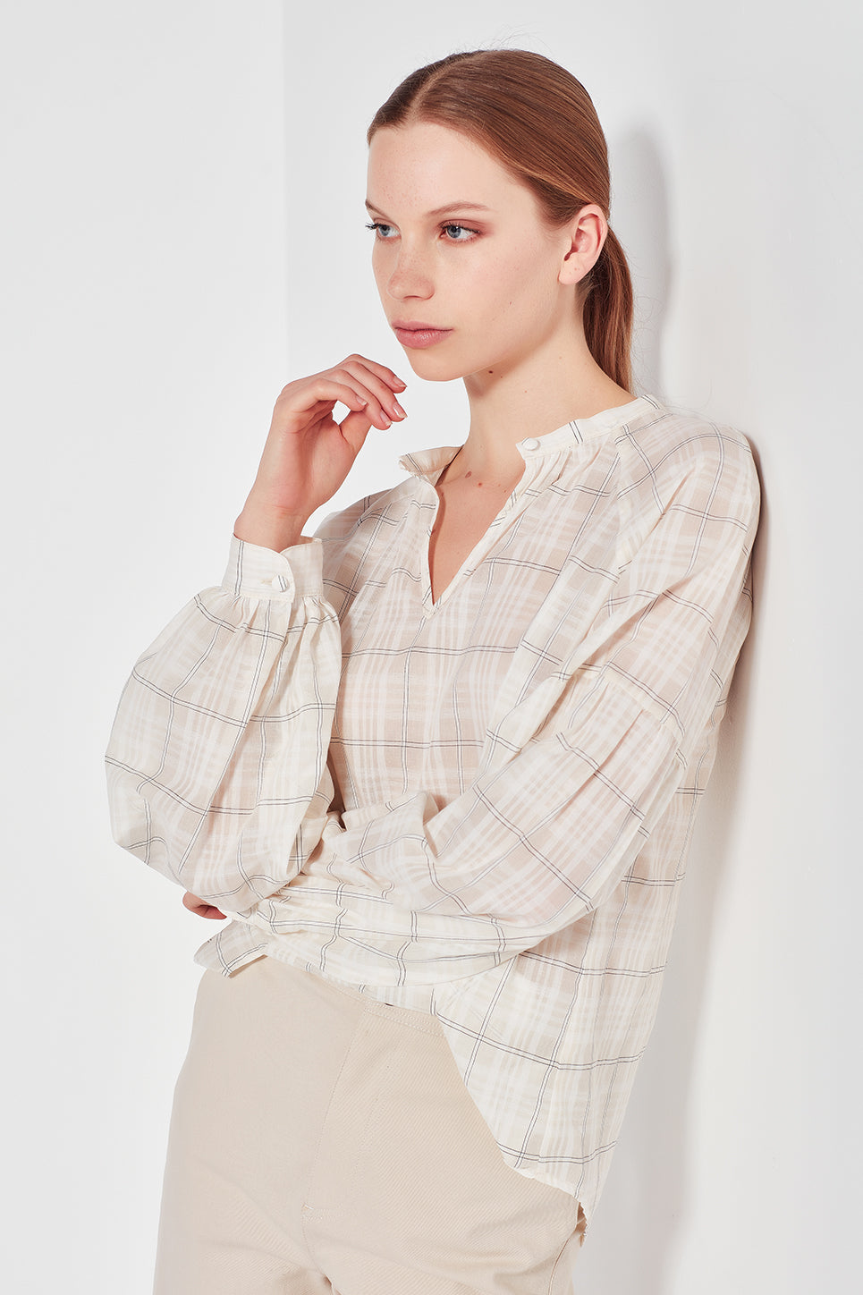 The Lantern Blouse in Ivory Check