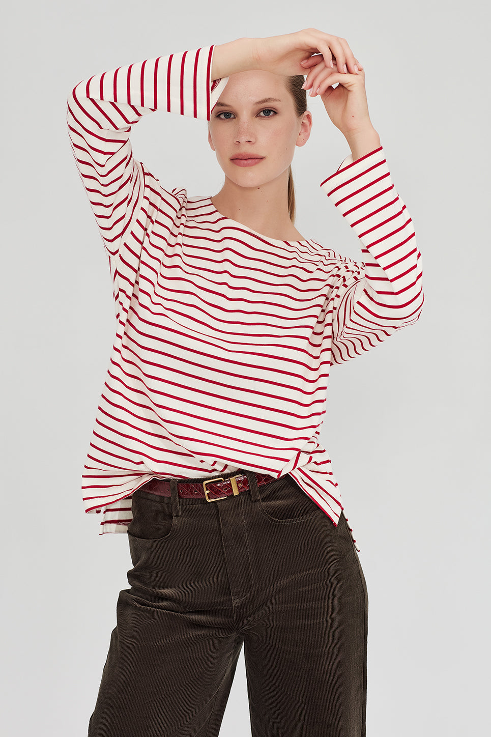 The Olsen Tee in Scarlet/Ivory Stripe