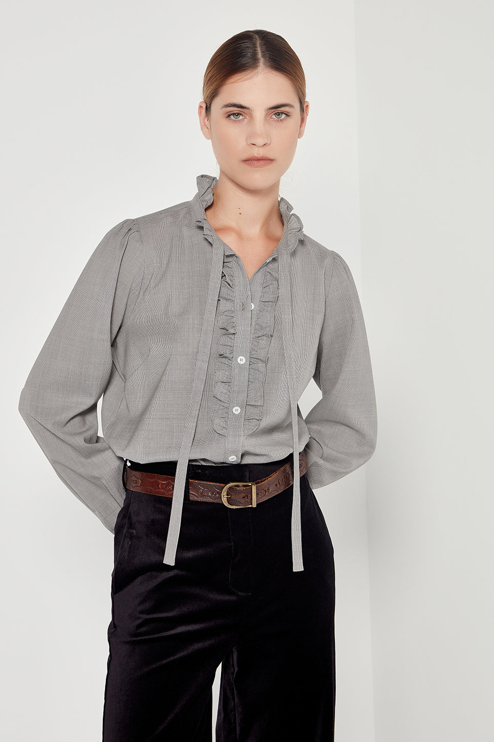 The Florence Blouse in Micro Houndstooth