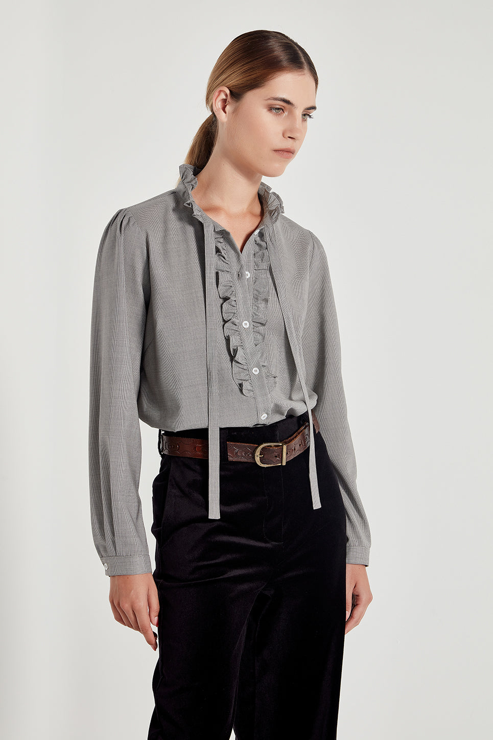 The Florence Blouse in Micro Houndstooth
