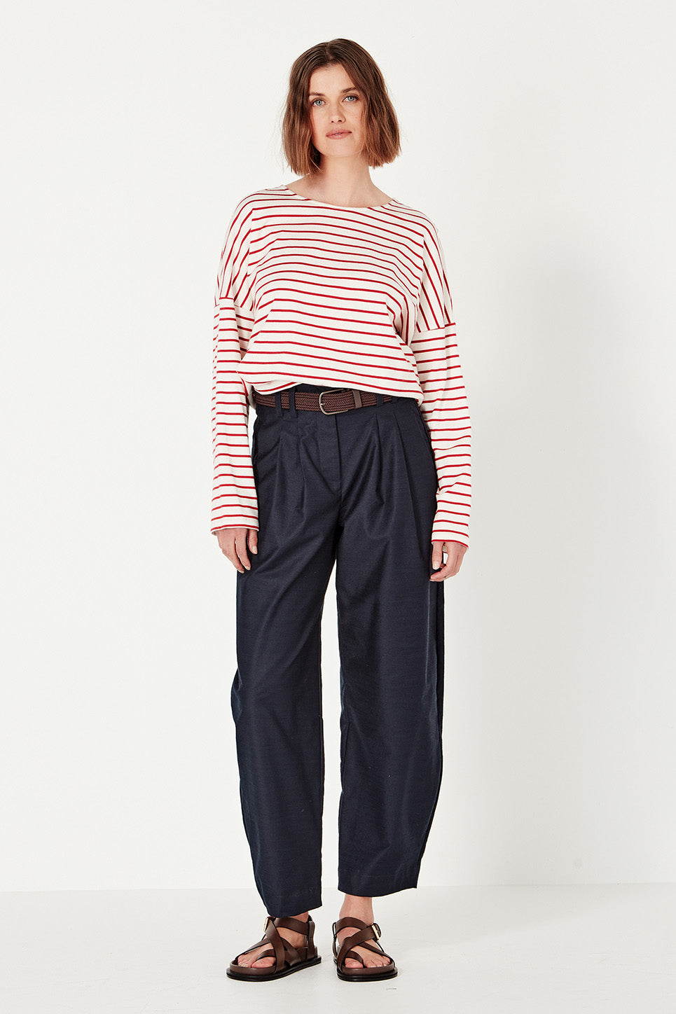 The Olsen Tee in Scarlet/Ivory Stripe