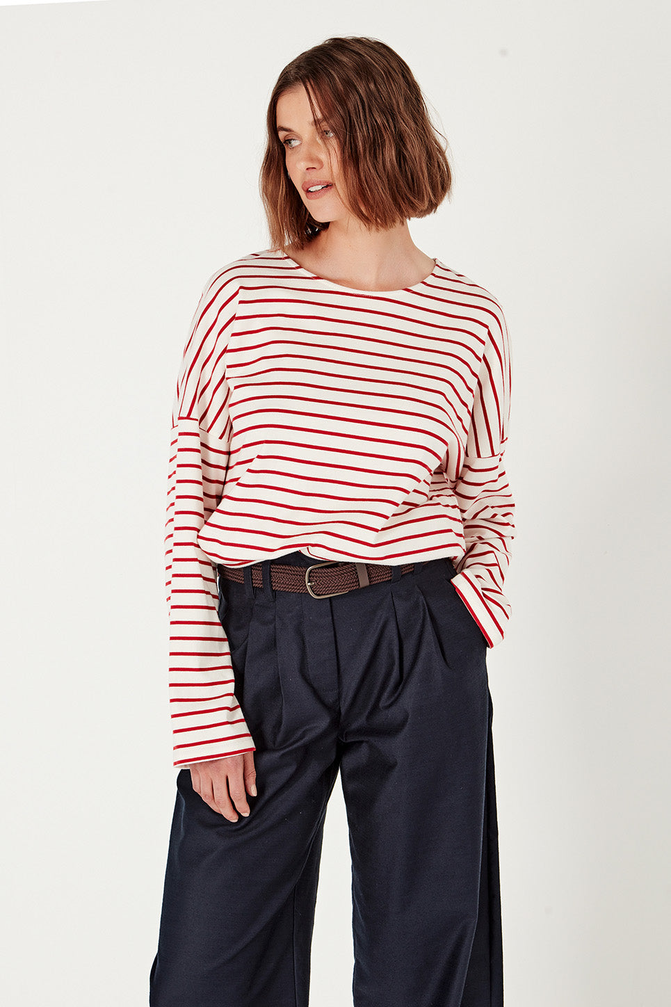 The Olsen Tee in Scarlet/Ivory Stripe