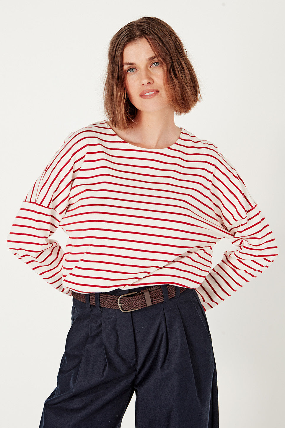 The Olsen Tee in Scarlet/Ivory Stripe
