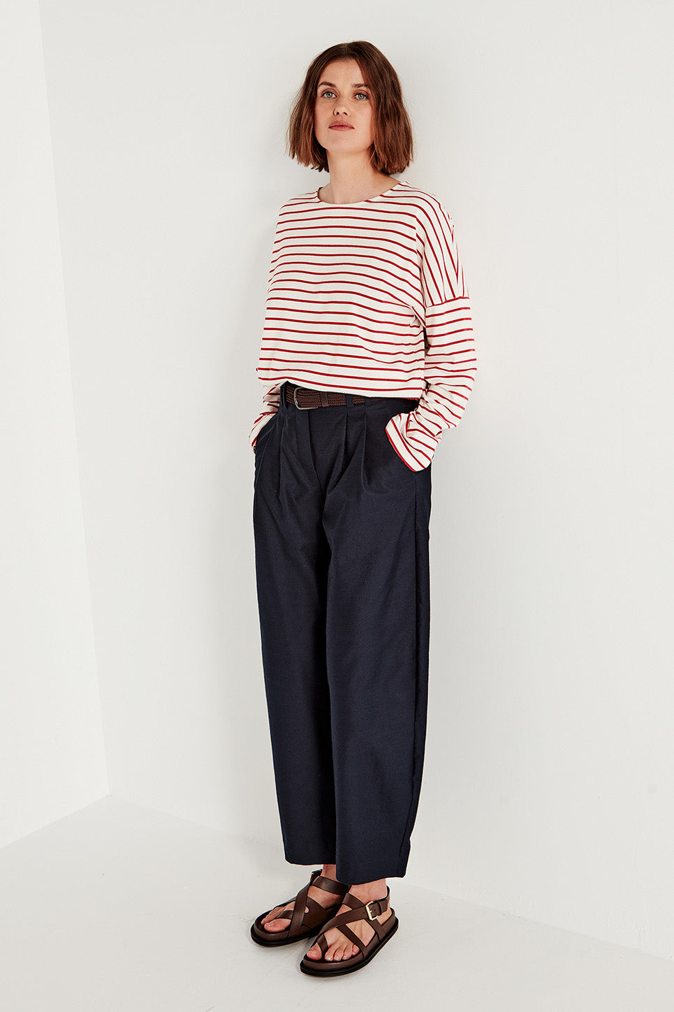 The Olsen Tee in Scarlet/Ivory Stripe