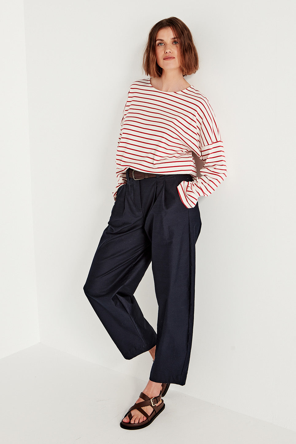 The Olsen Tee in Scarlet/Ivory Stripe