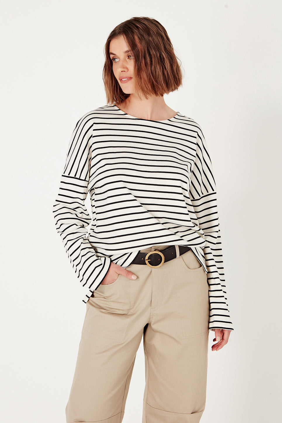 The Olsen Tee in Black/Ivory Stripe