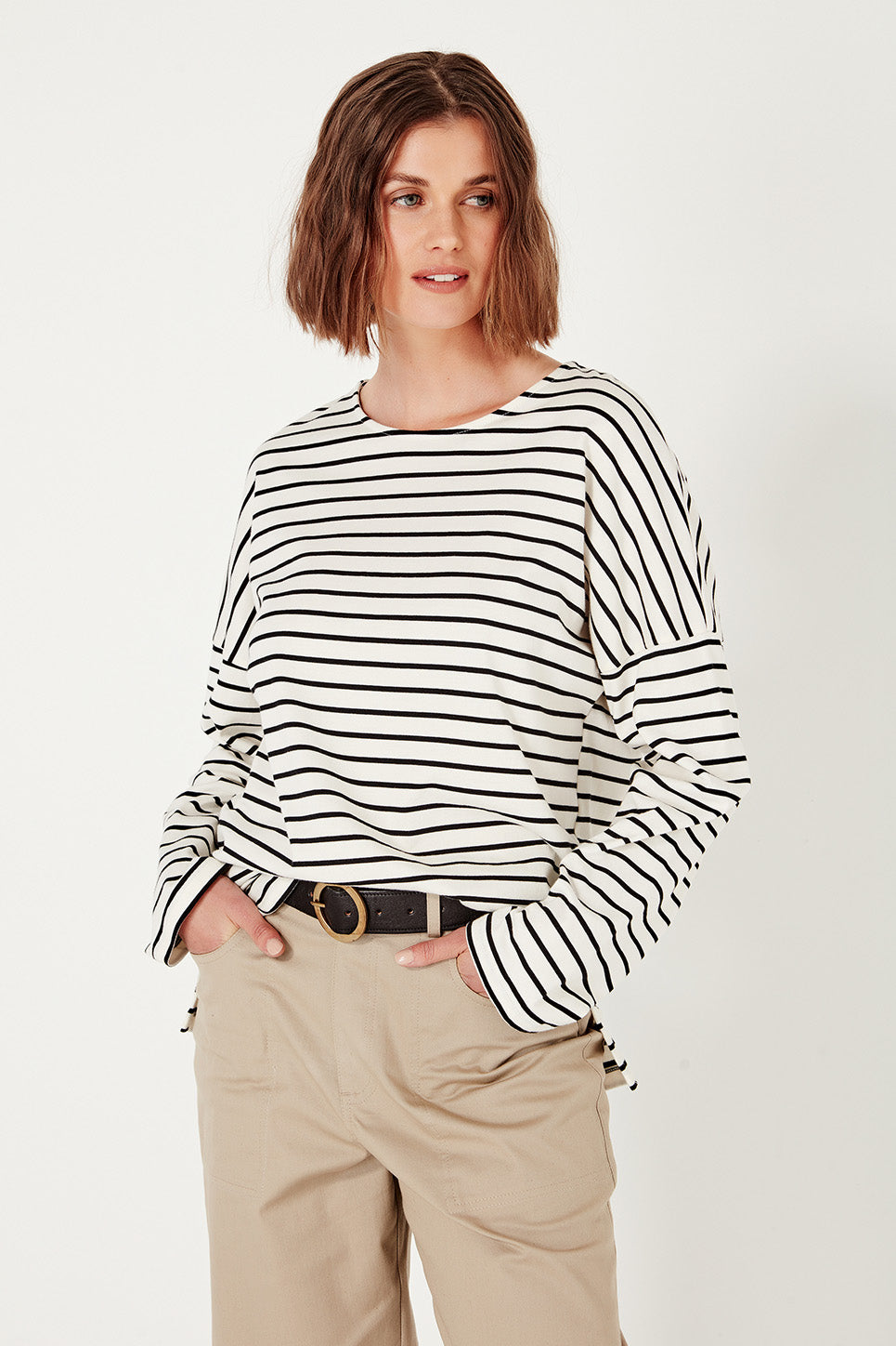 The Olsen Tee in Black/Ivory Stripe