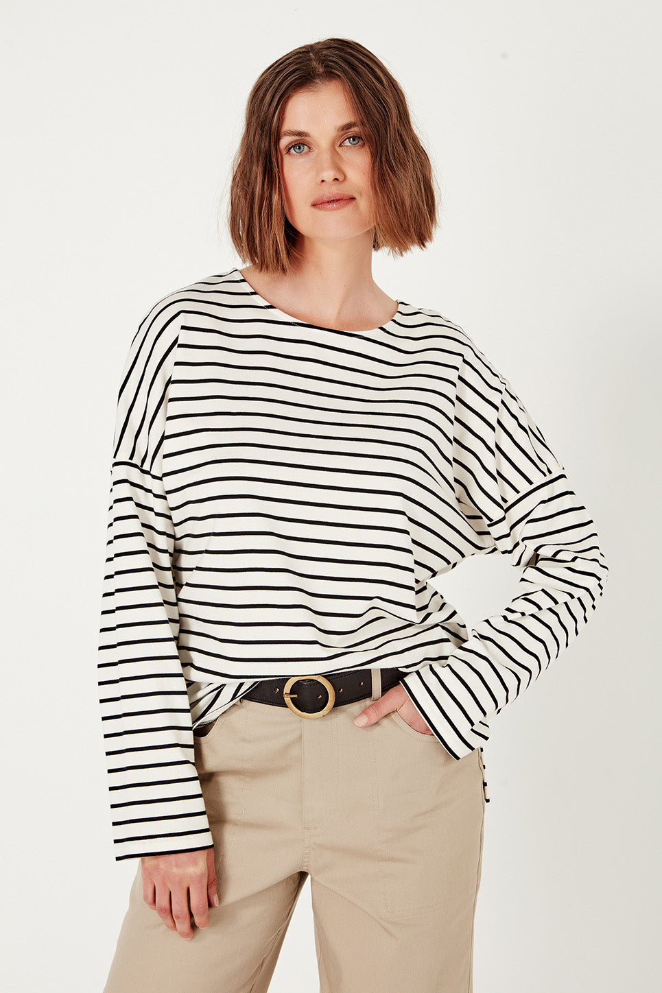 The Olsen Tee in Black/Ivory Stripe