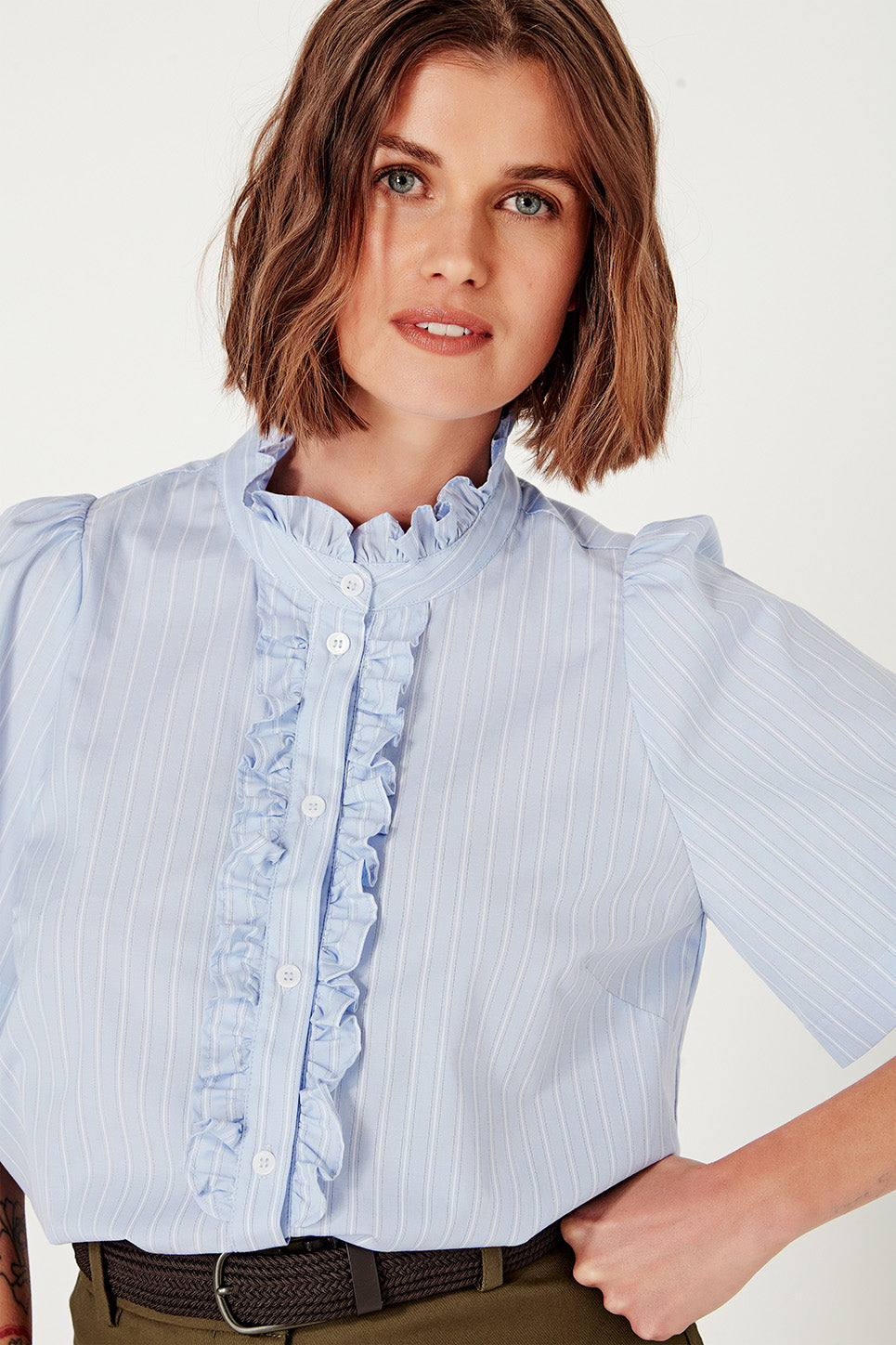 Ava Blouse in Cornflower Stripe