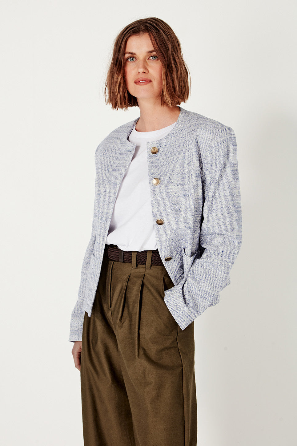 The Gabrielle Jacket in Chambray Blue