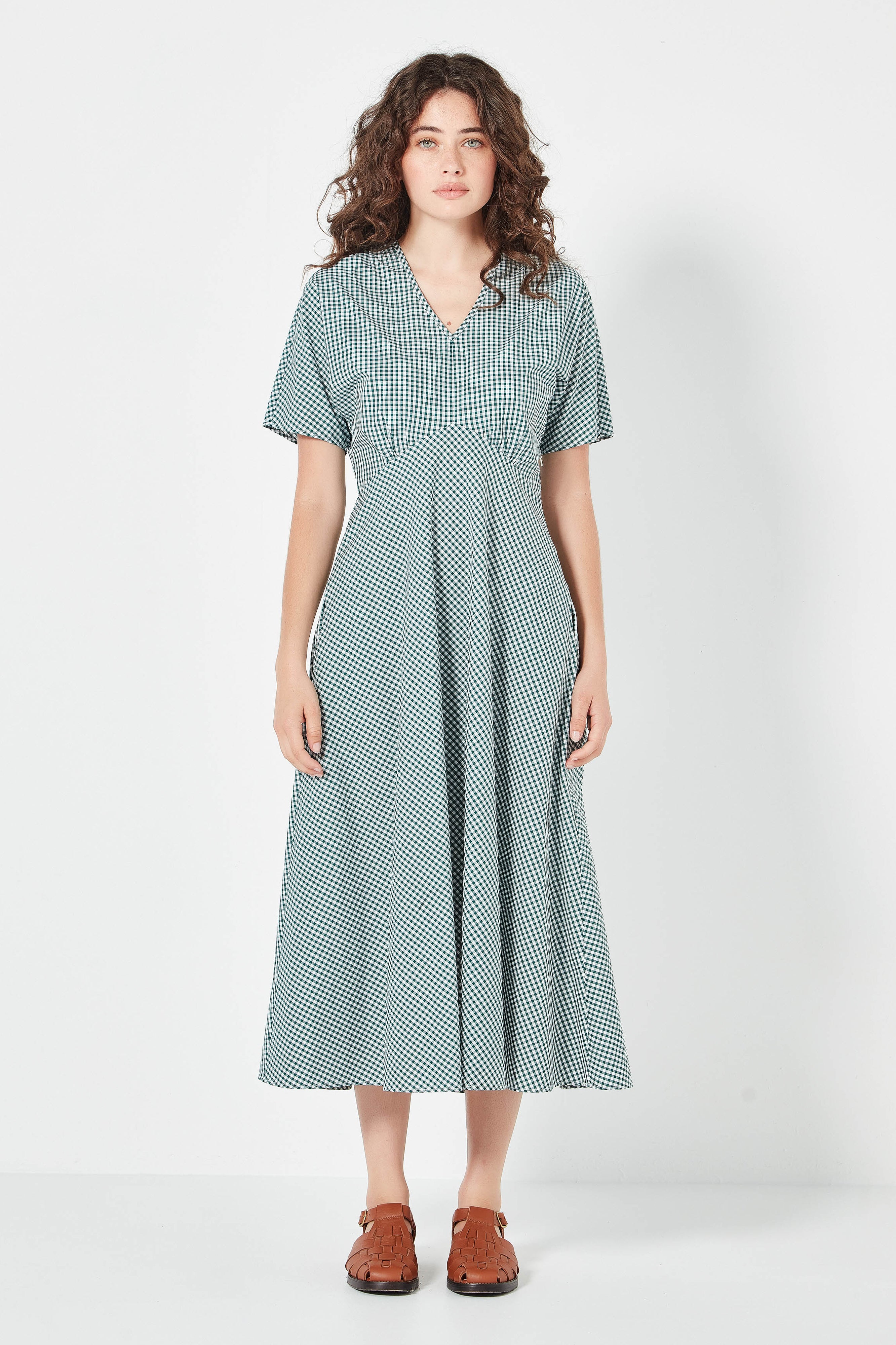 The Amalfi Dress in Emerald Gingham