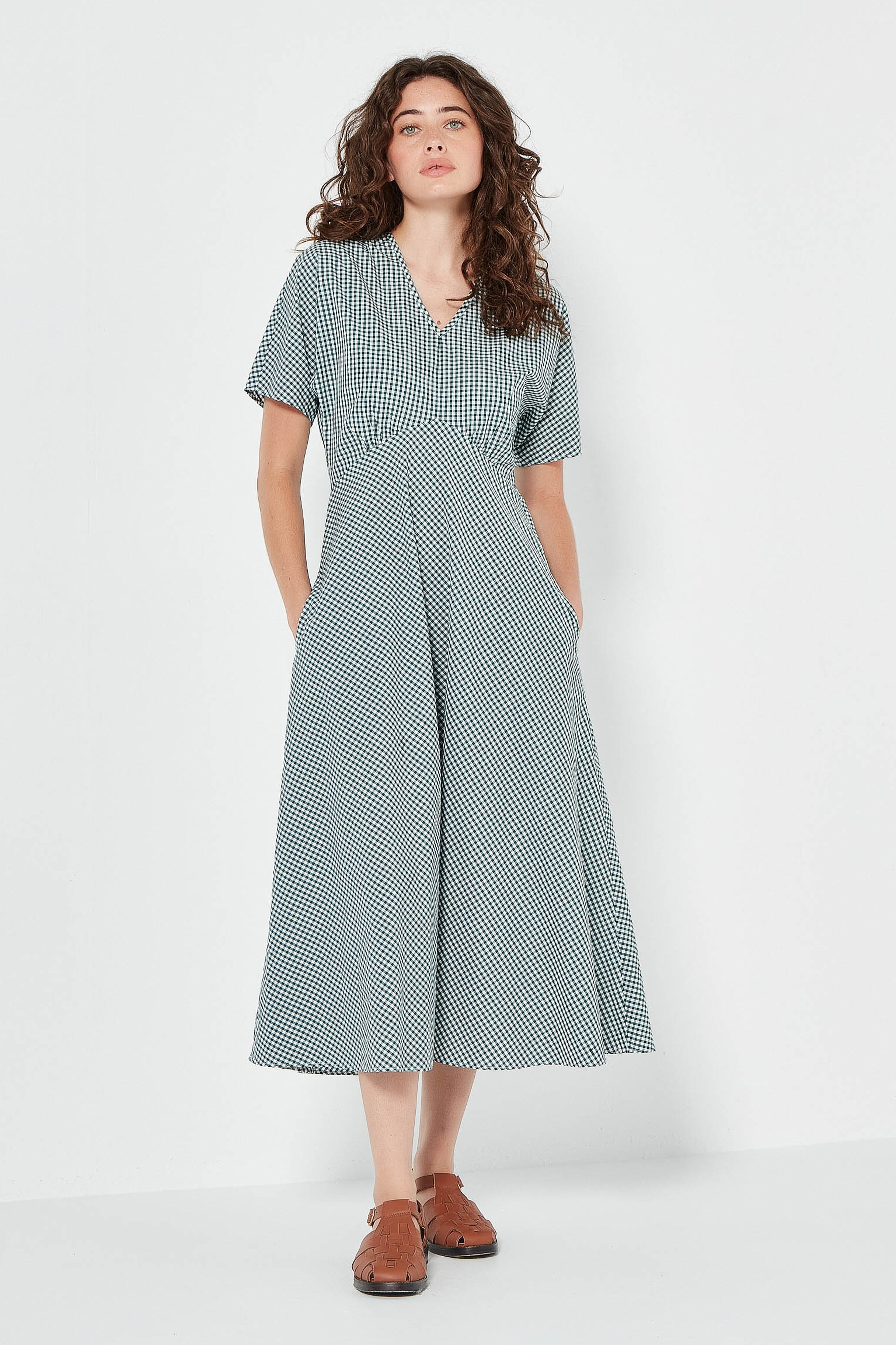 The Amalfi Dress in Emerald Gingham