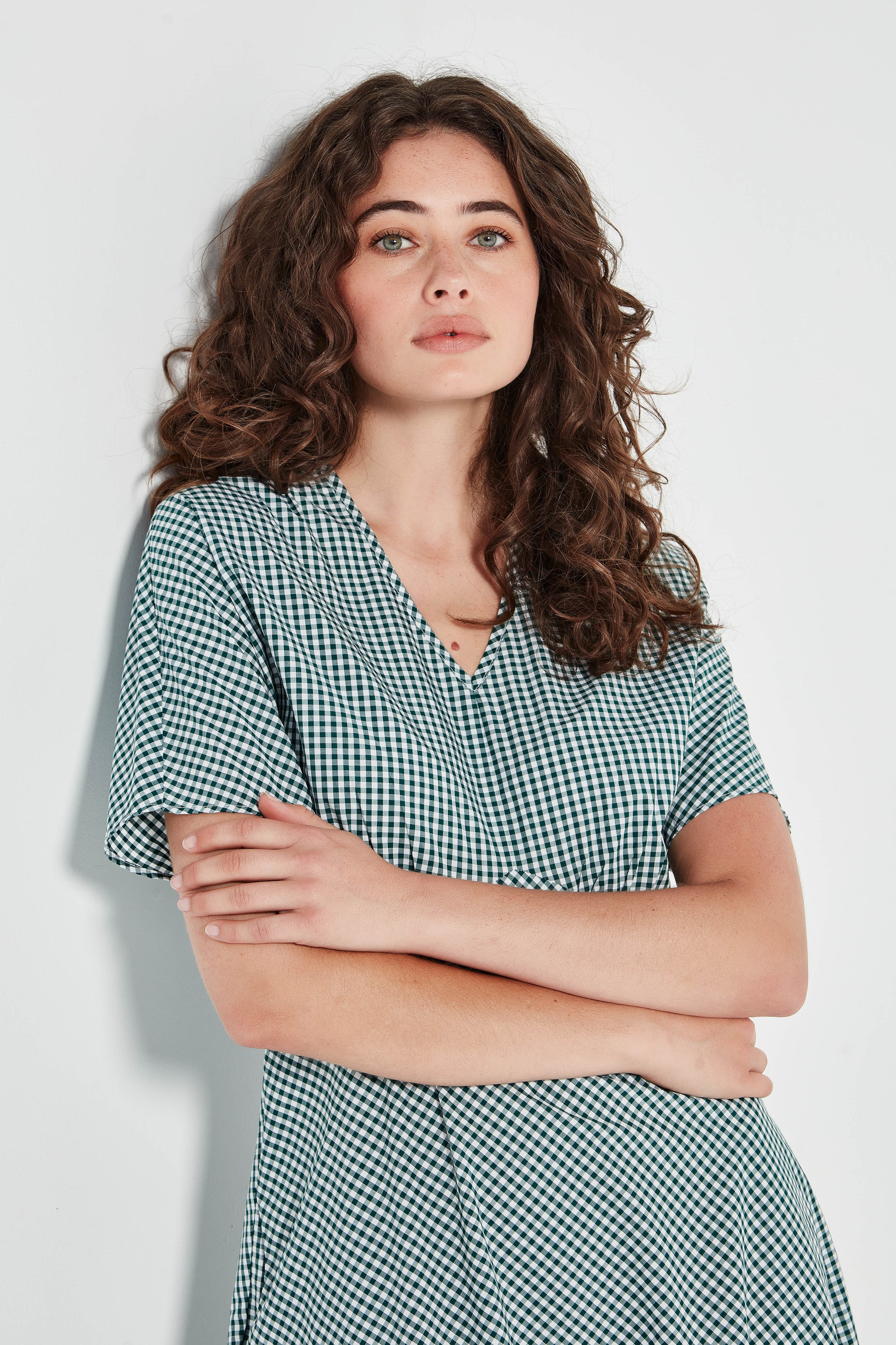 The Amalfi Dress in Emerald Gingham