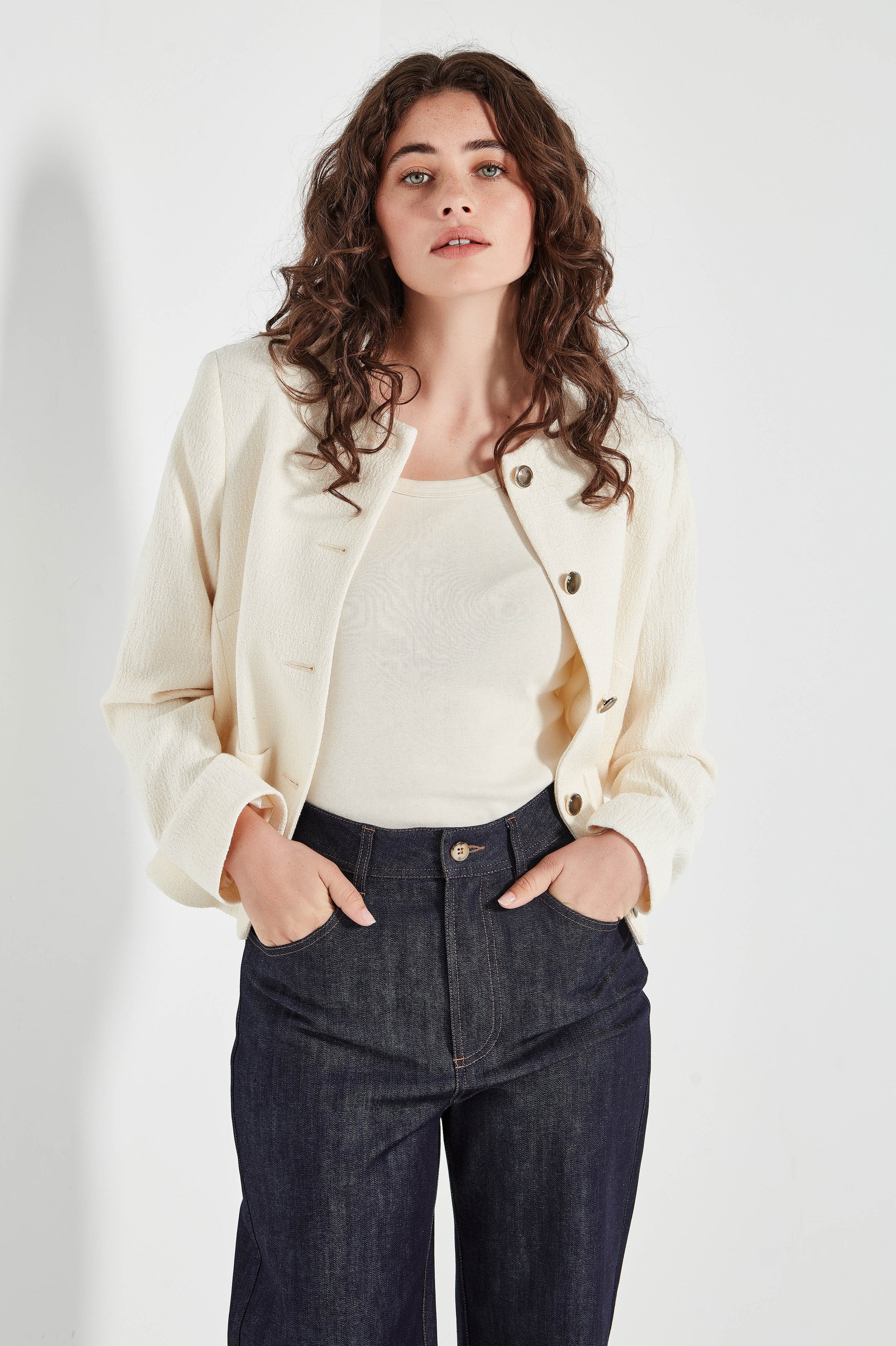 The Gabrielle Jacket in Ivory Boucle