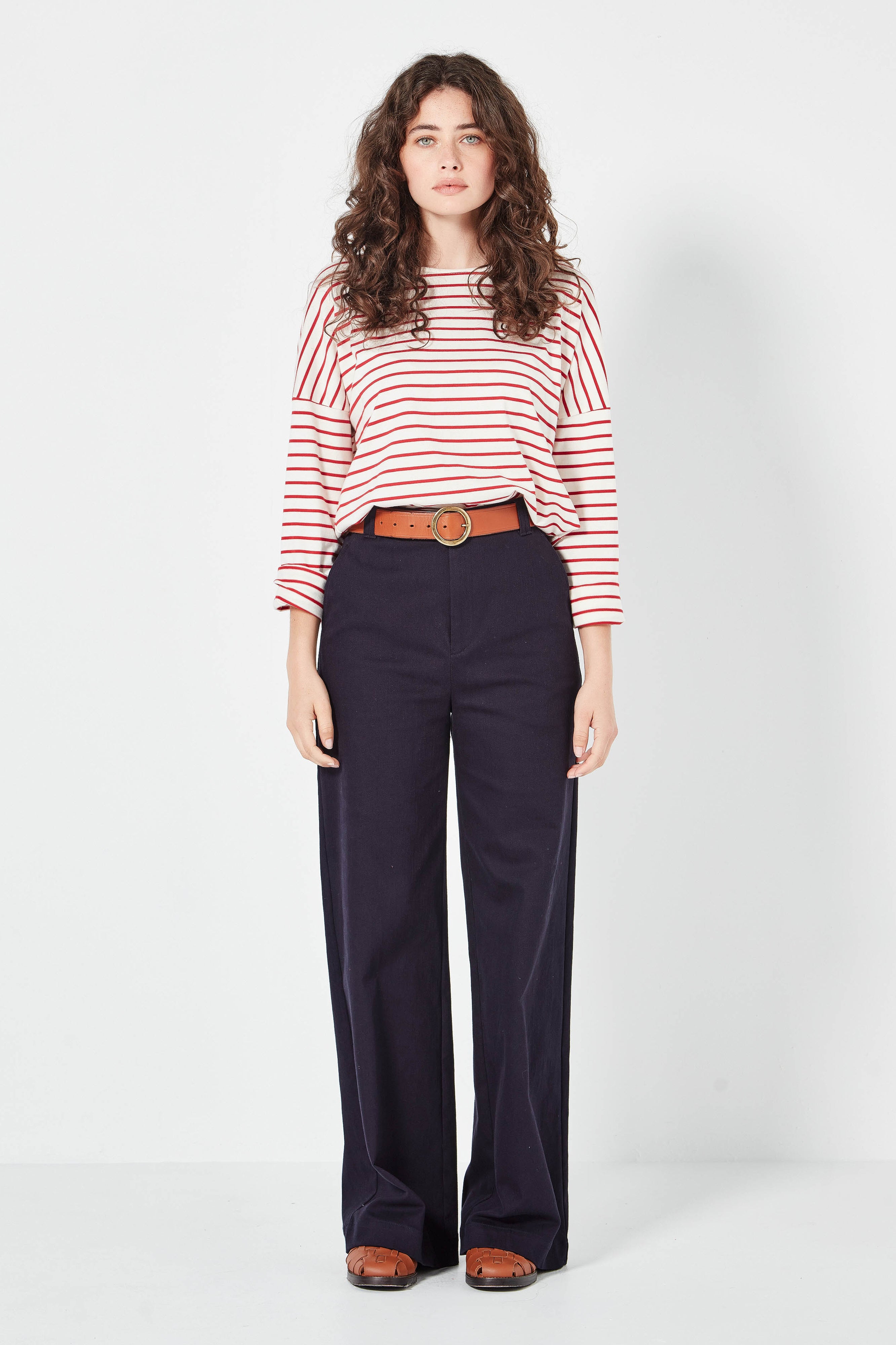 The Olsen Tee in Scarlet/Ivory Stripe