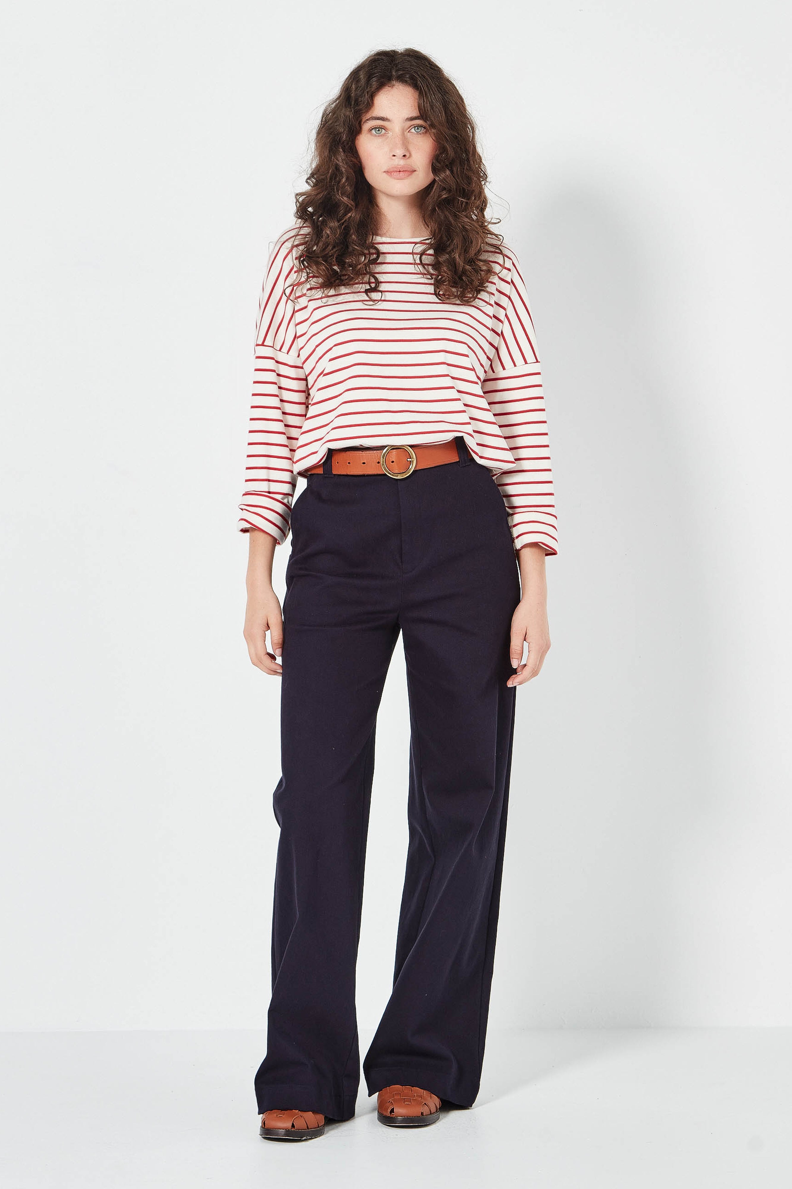 The Olsen Tee in Scarlet/Ivory Stripe