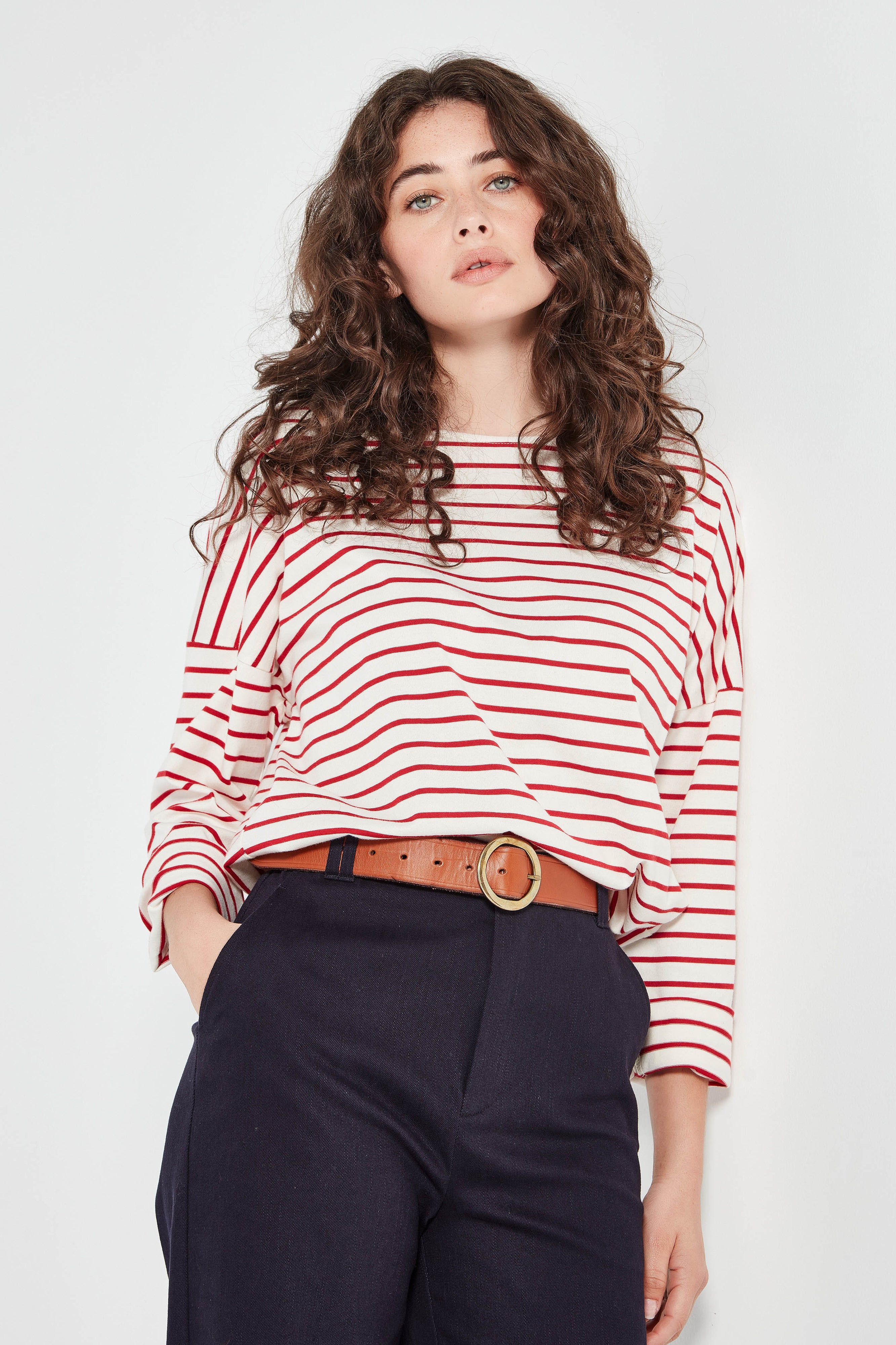 The Olsen Tee in Scarlet/Ivory Stripe