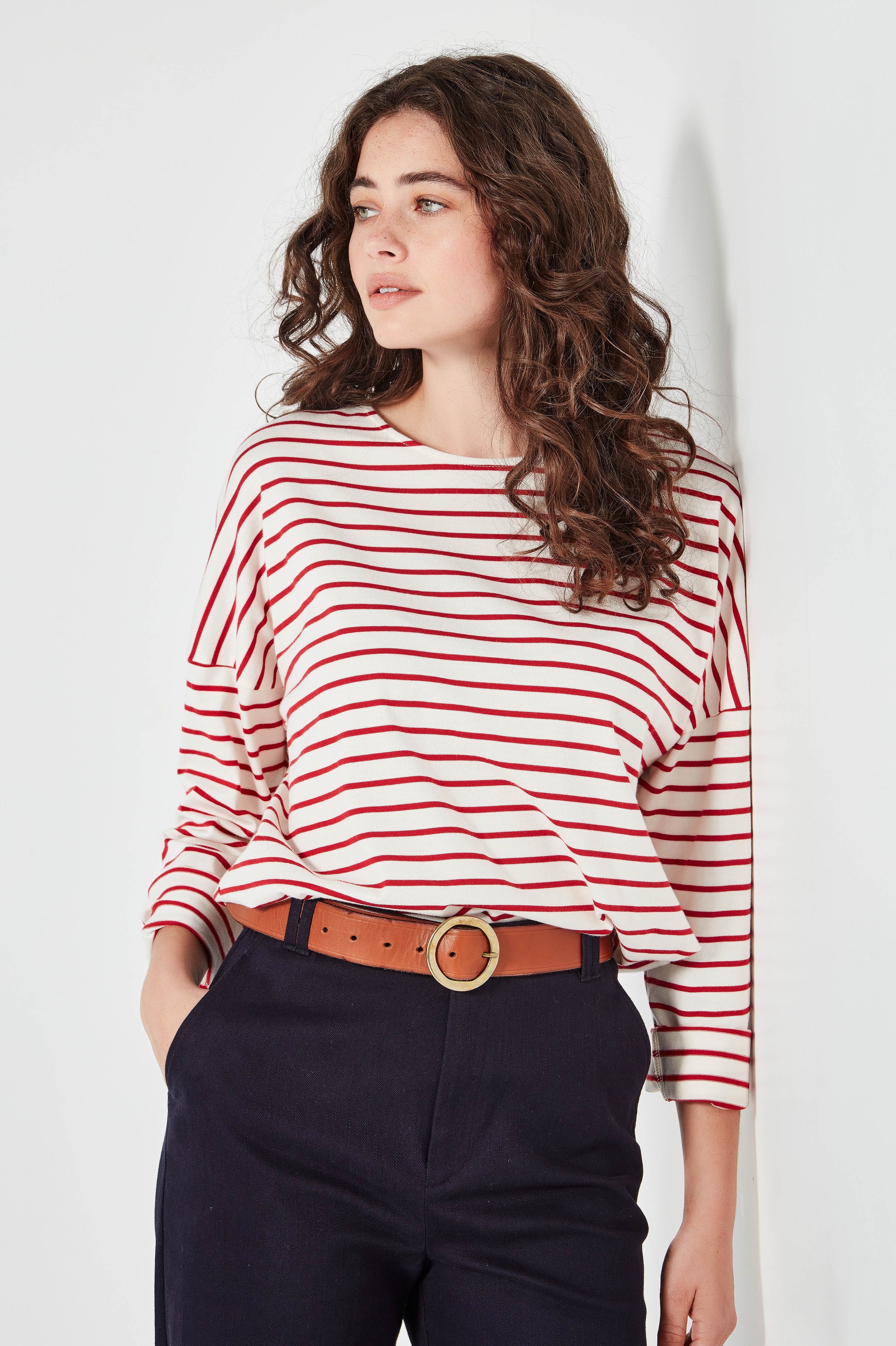 The Olsen Tee in Scarlet/Ivory Stripe