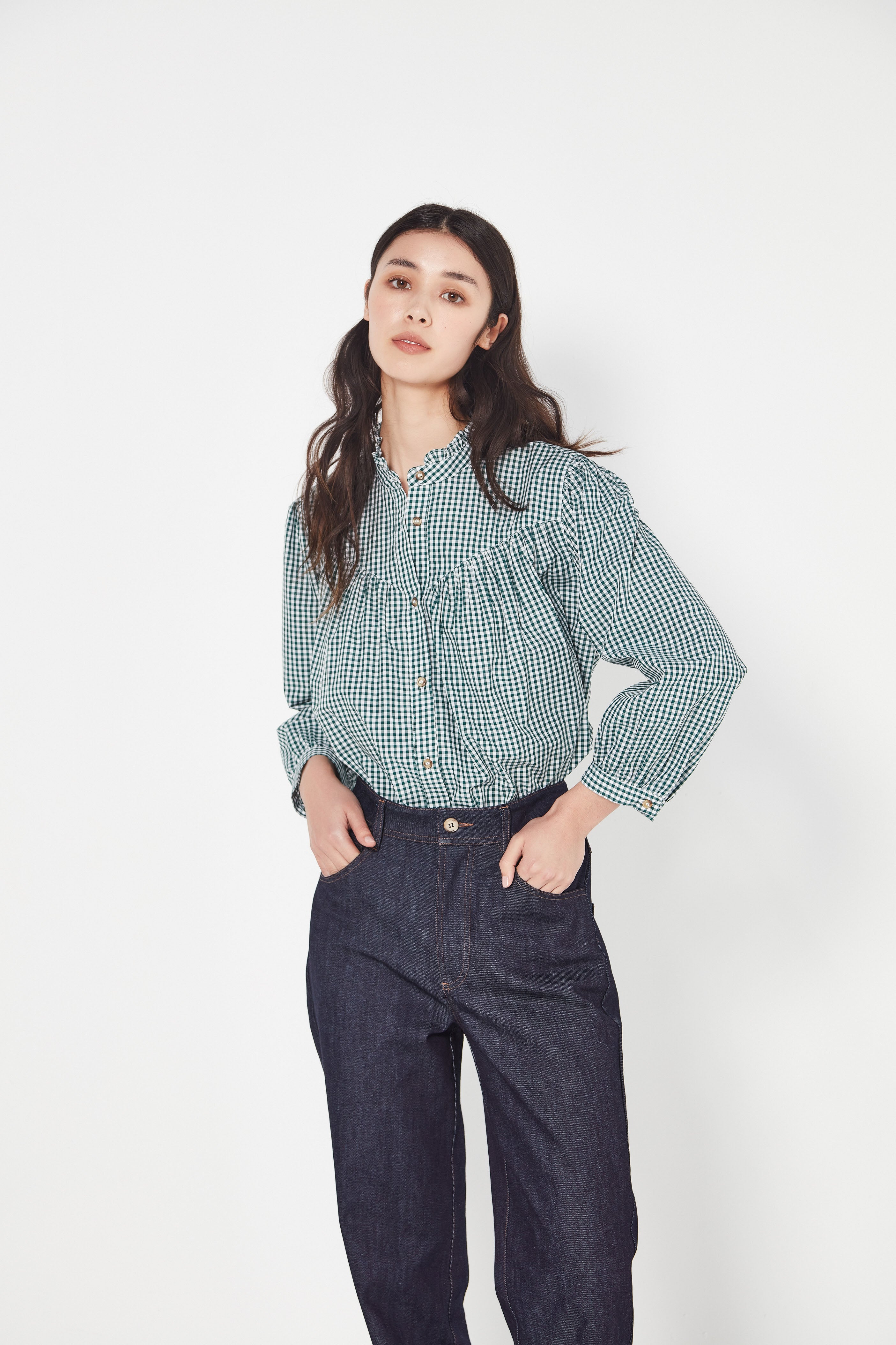 The Miller Blouse in Emerald Gingham