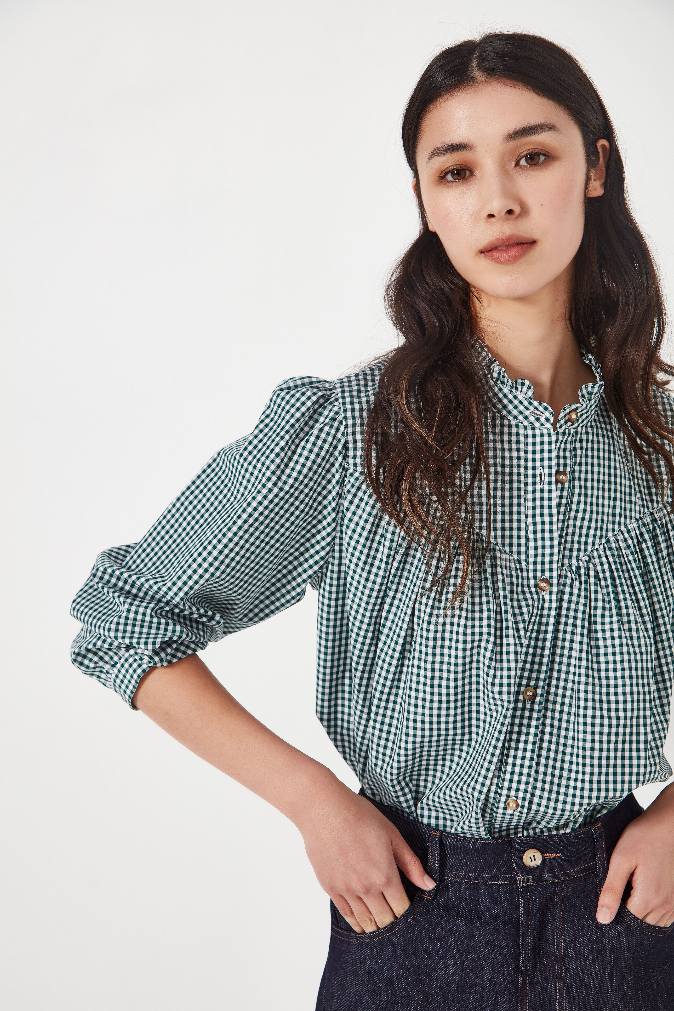 The Miller Blouse in Emerald Gingham