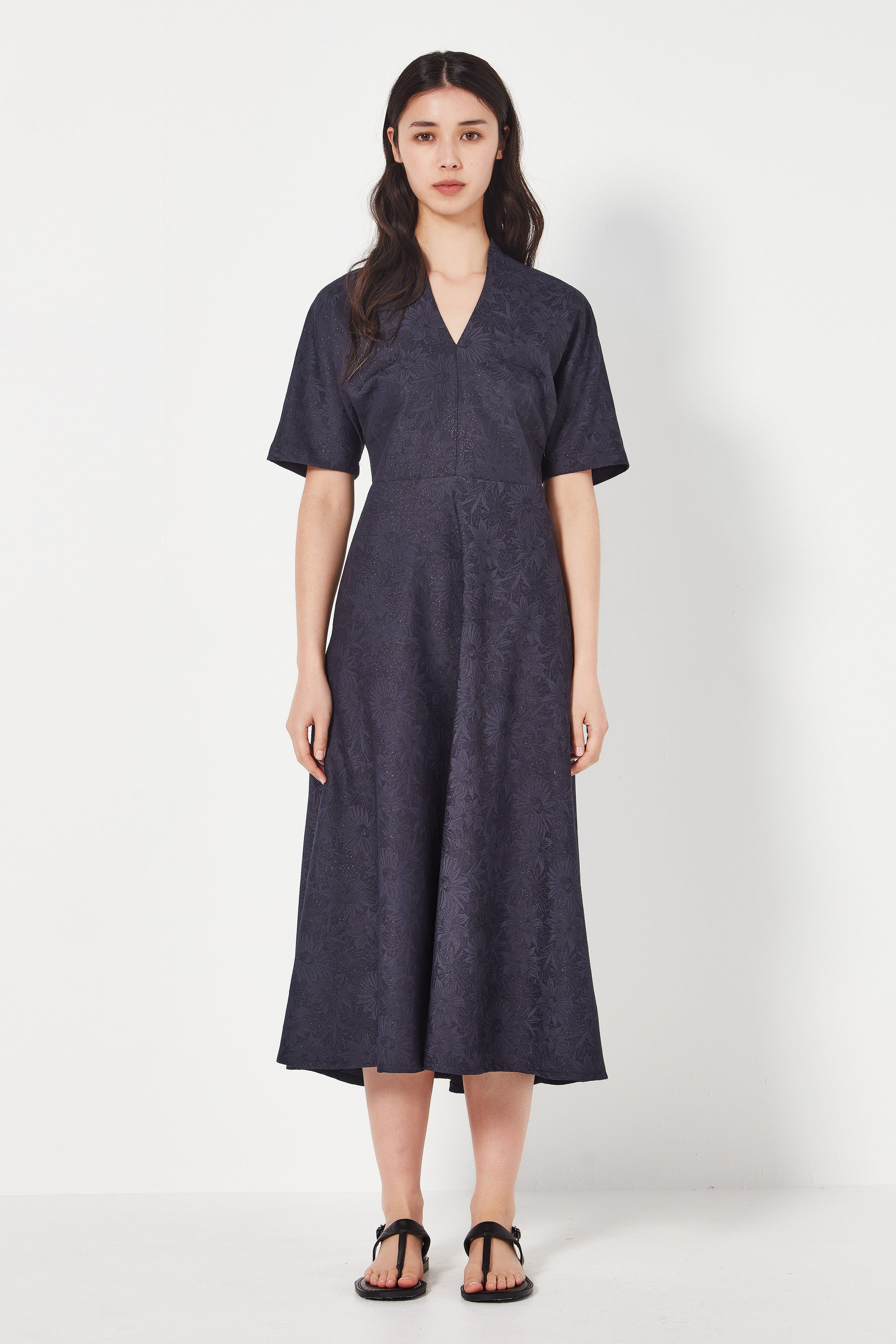 The Monaco Dress in Navy Jacquard