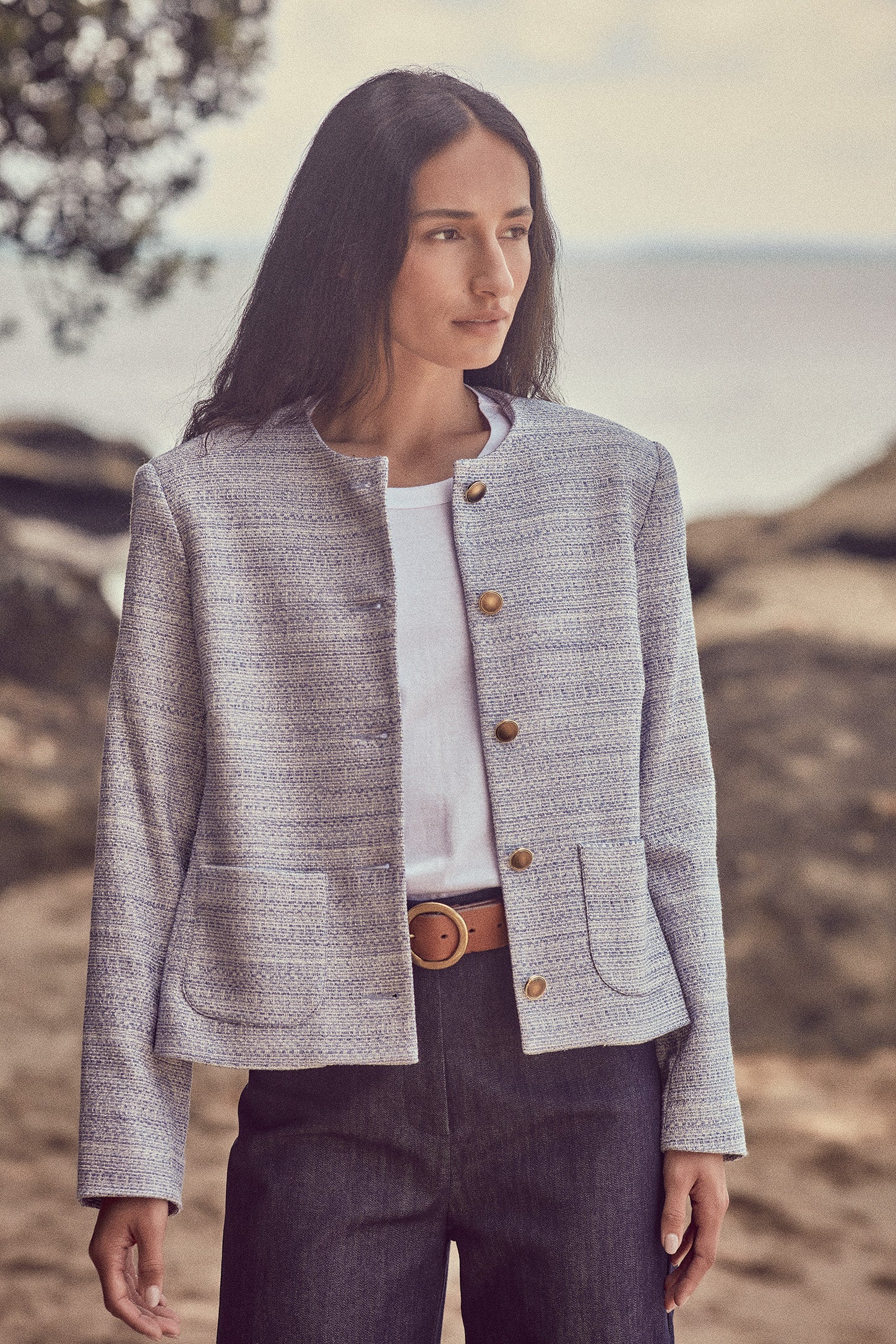 The Gabrielle Jacket in Chambray Blue