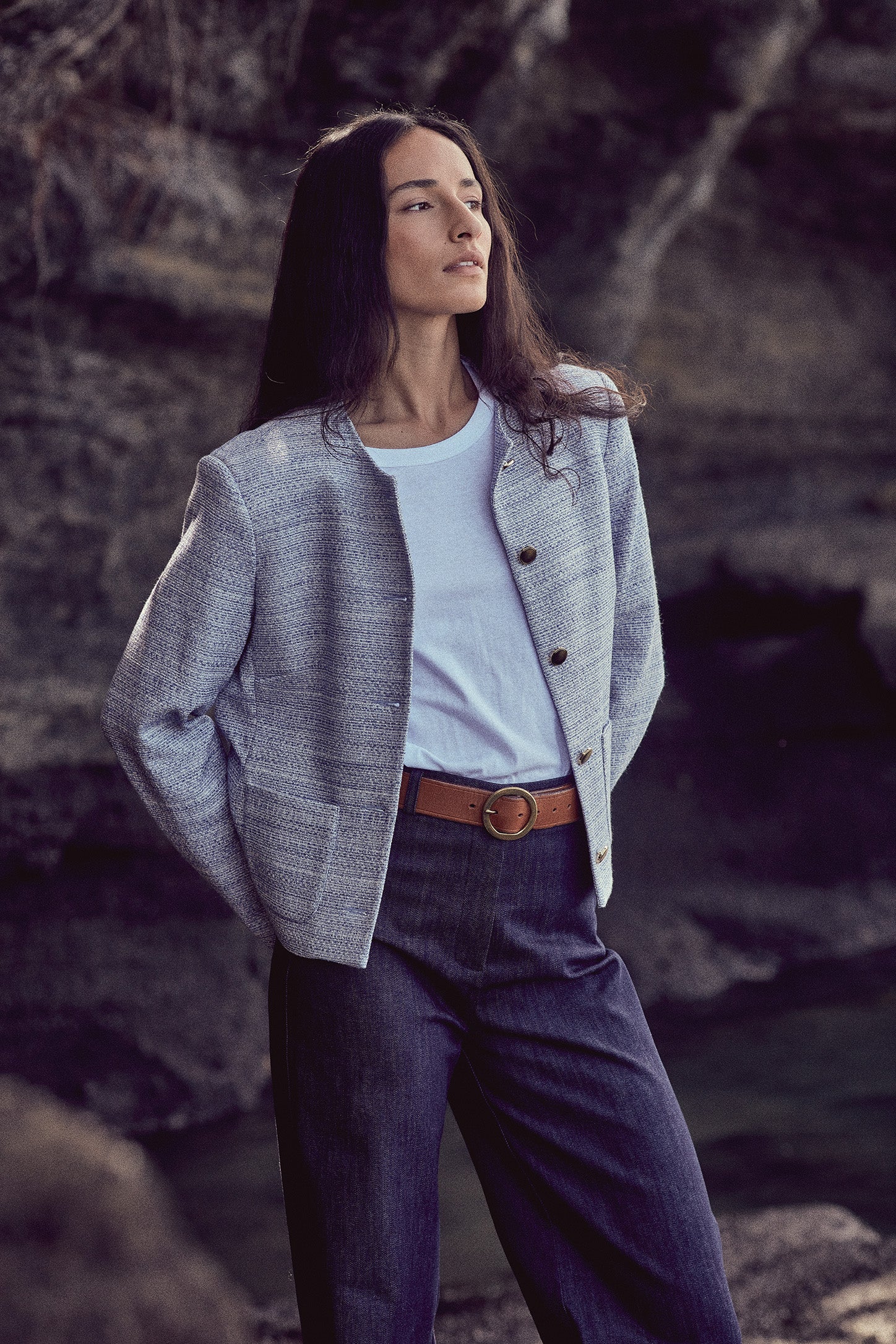 The Gabrielle Jacket in Chambray Blue