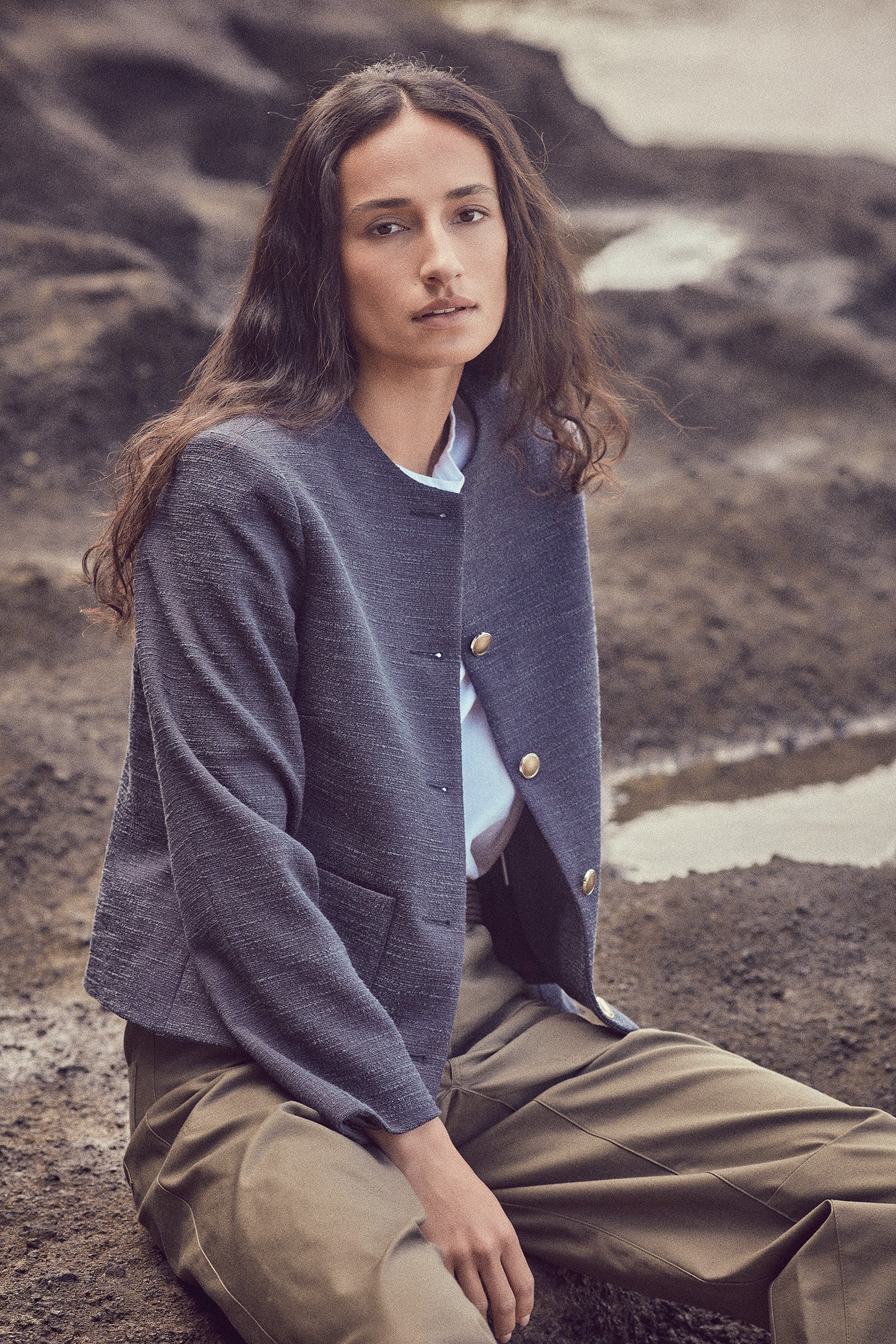 The Gabrielle Jacket in Navy Boucle