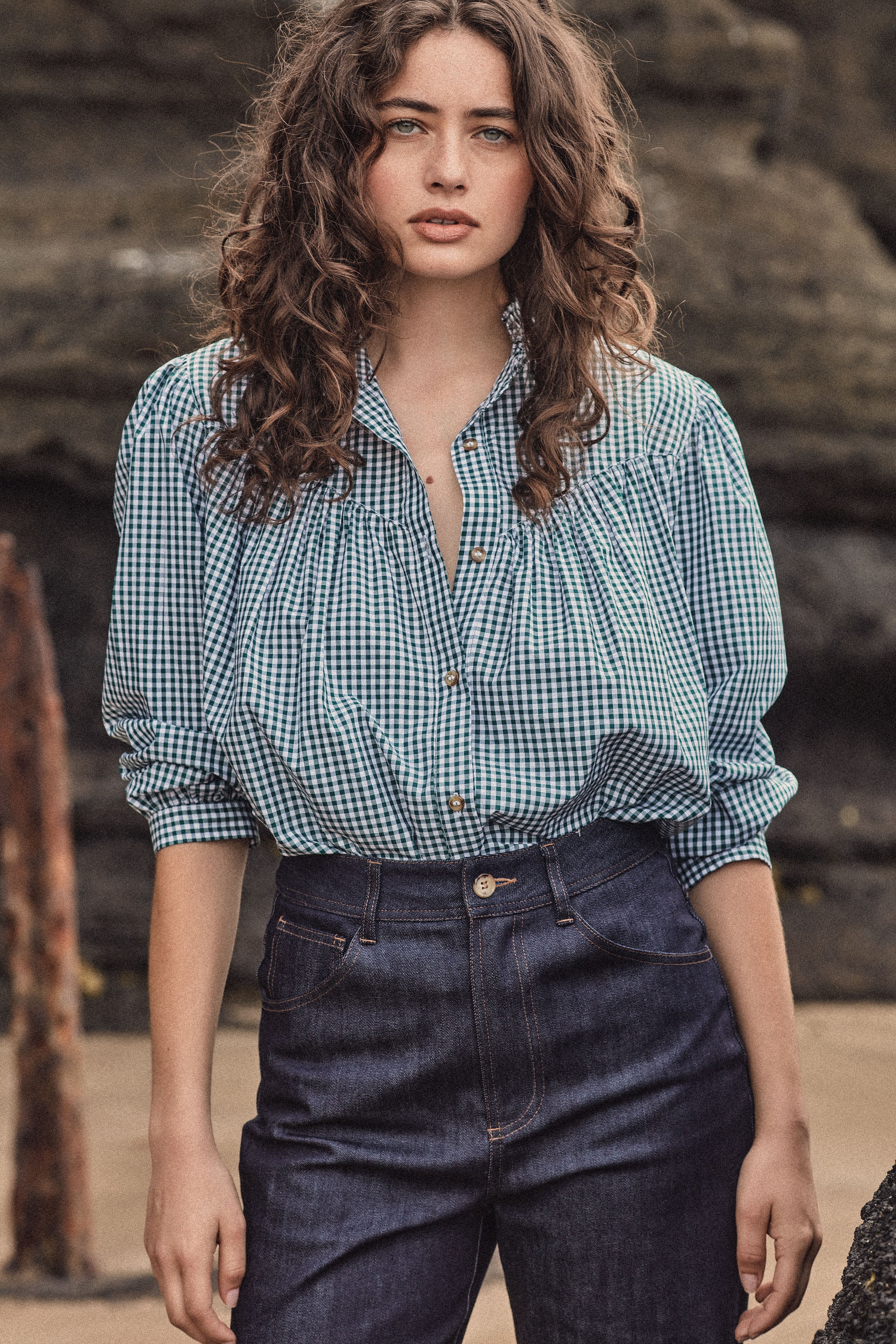 The Miller Blouse in Emerald Gingham