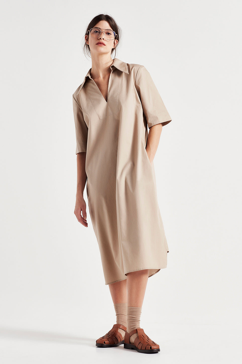 The Devere Shirt Dress in Taupe